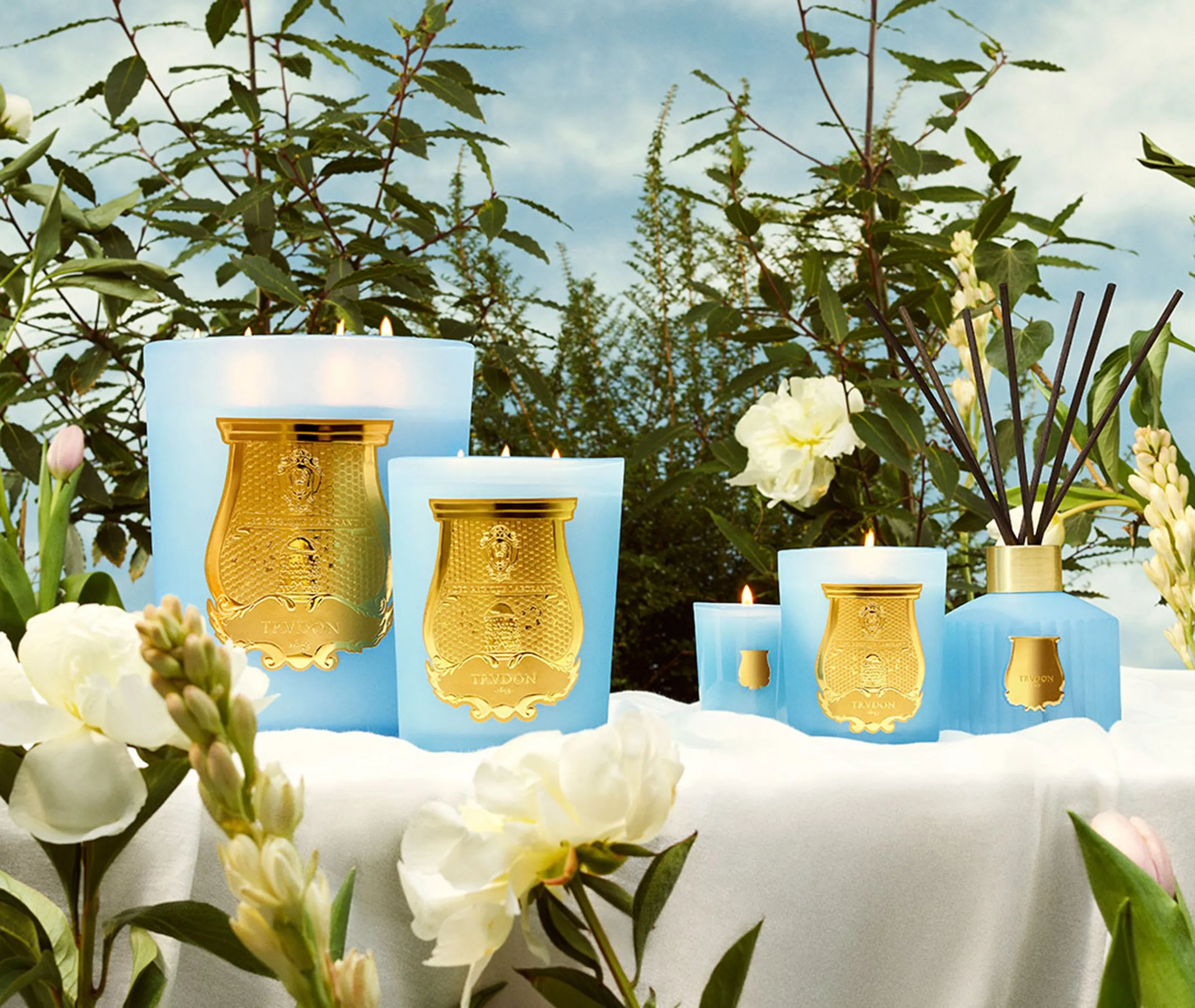 Large Versailles Candle - Light Blue, Wax