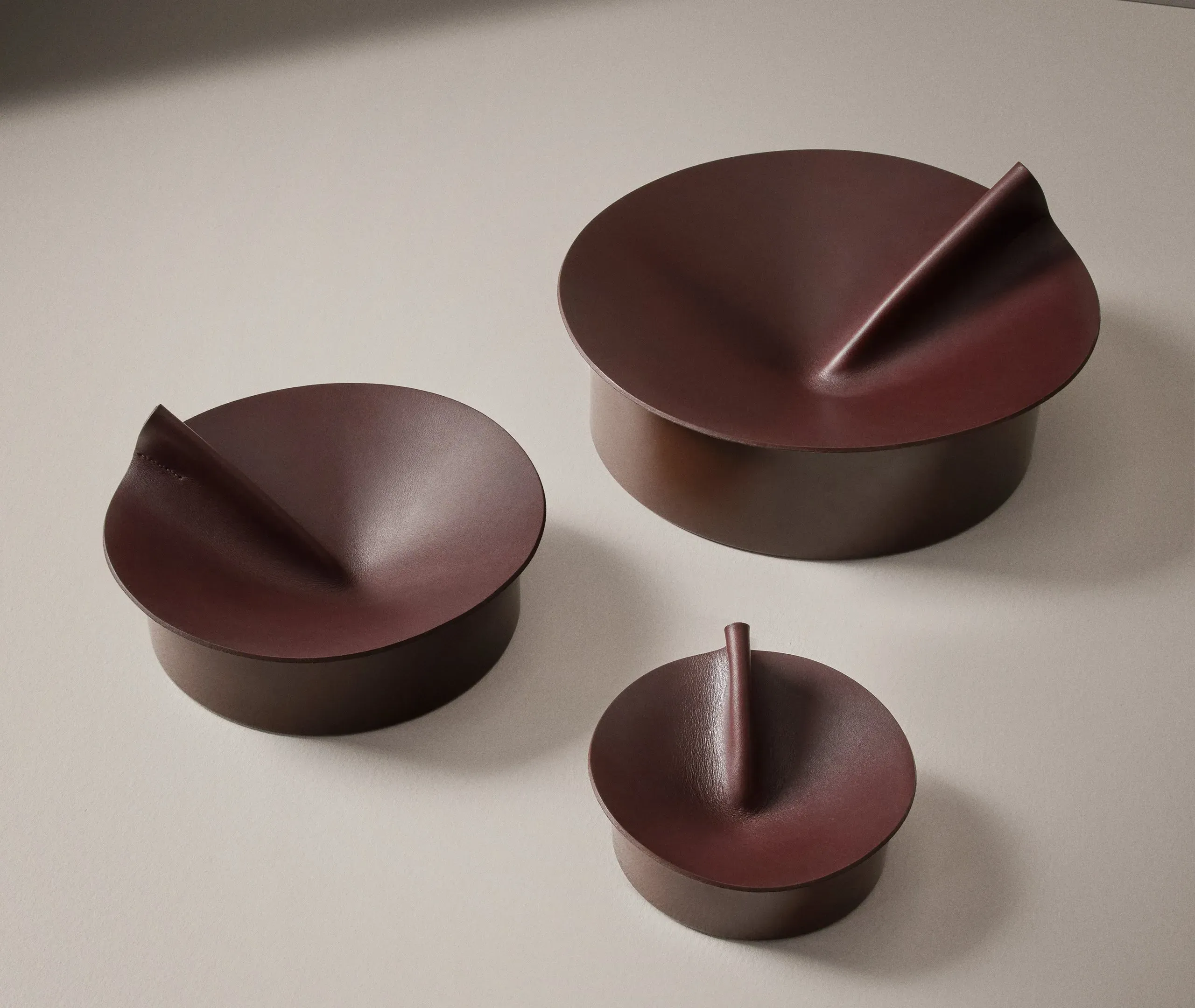 Large Storage Box with Sculptural Lid - Brown, Leather