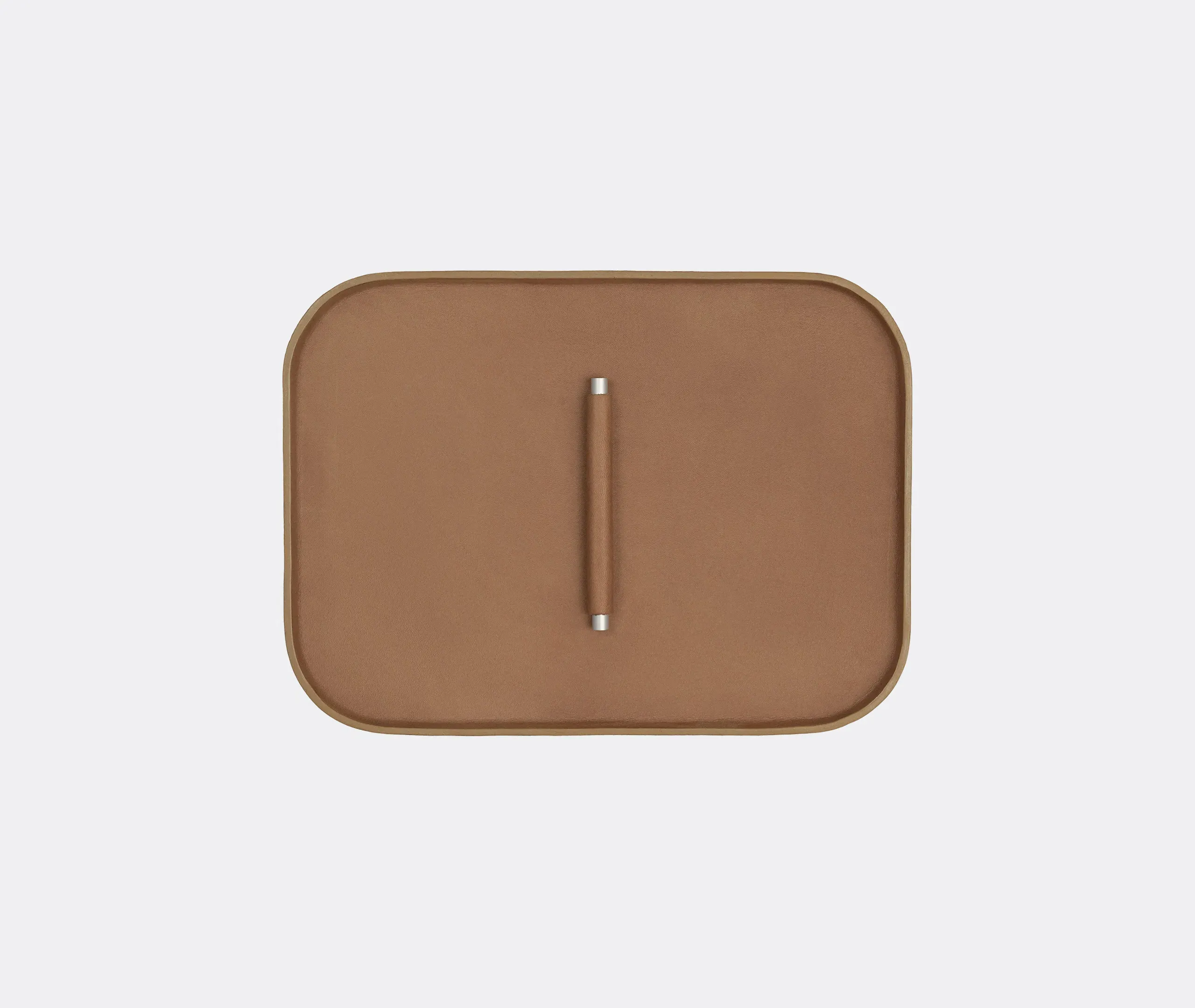 Plato Rectangle Serving Tray with Divider - Beige, Leather