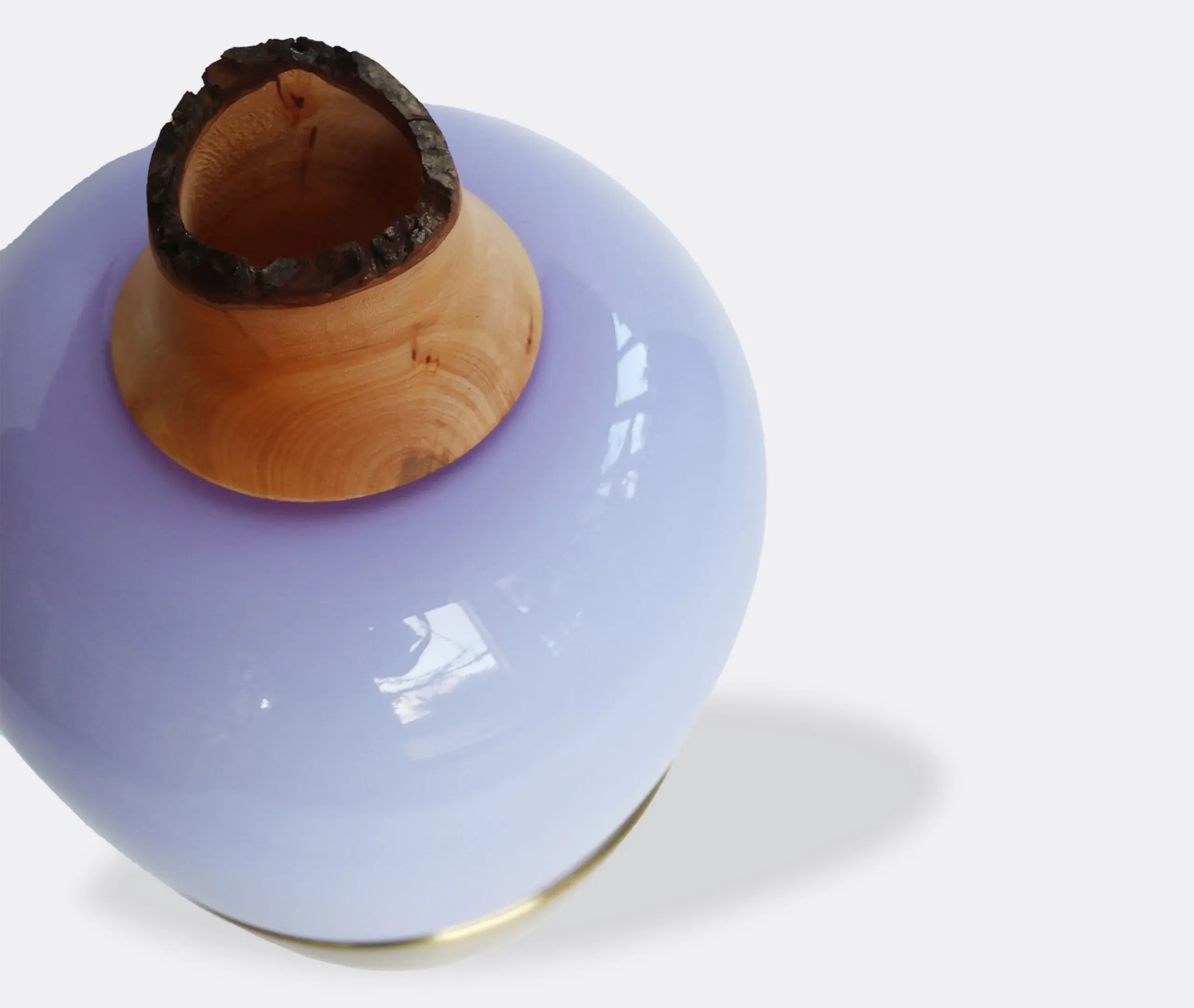 Stacking Vessel with Wood Base - Lavender, Glass