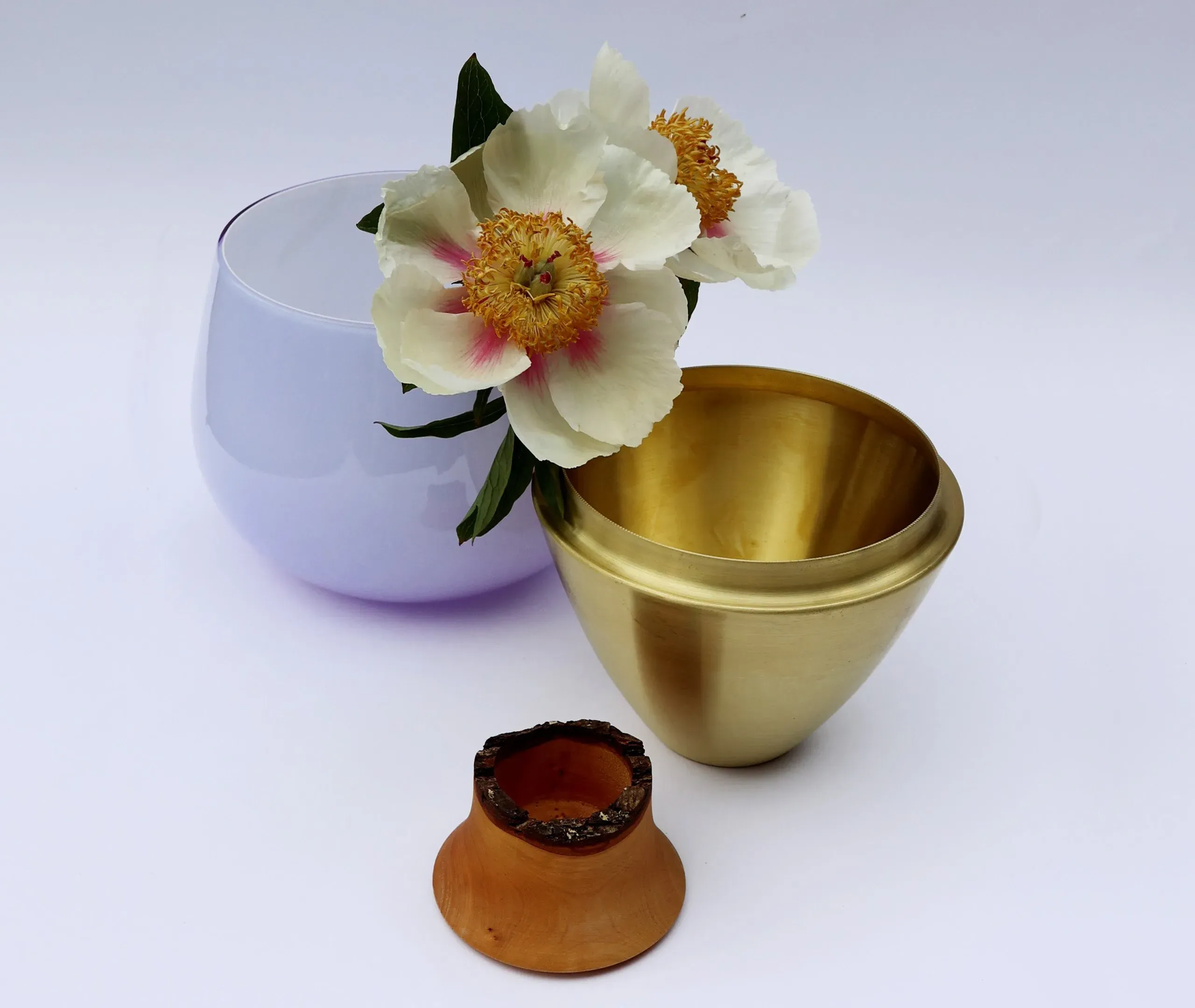 Stacking Vessel with Wood Base - Lavender, Glass