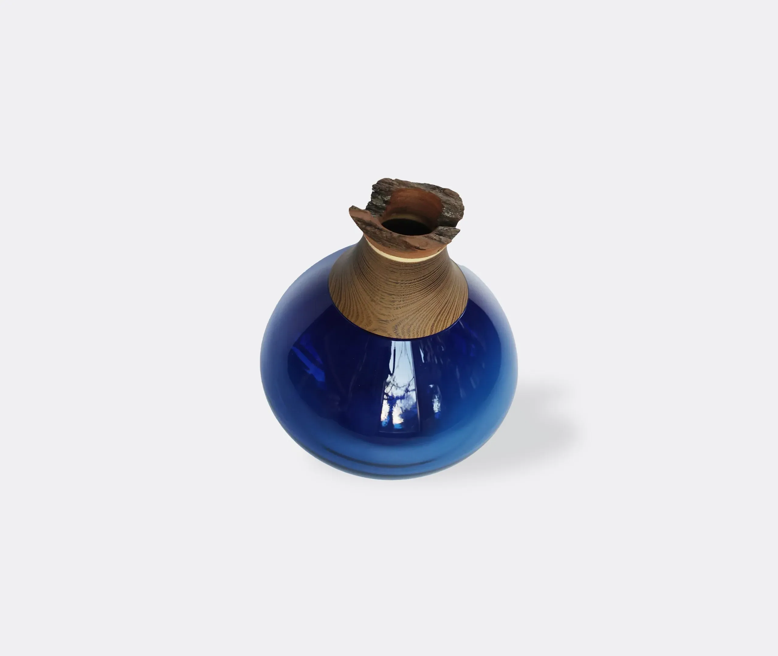 Stacking Vessel with Wood Tip - Blue, Glass
