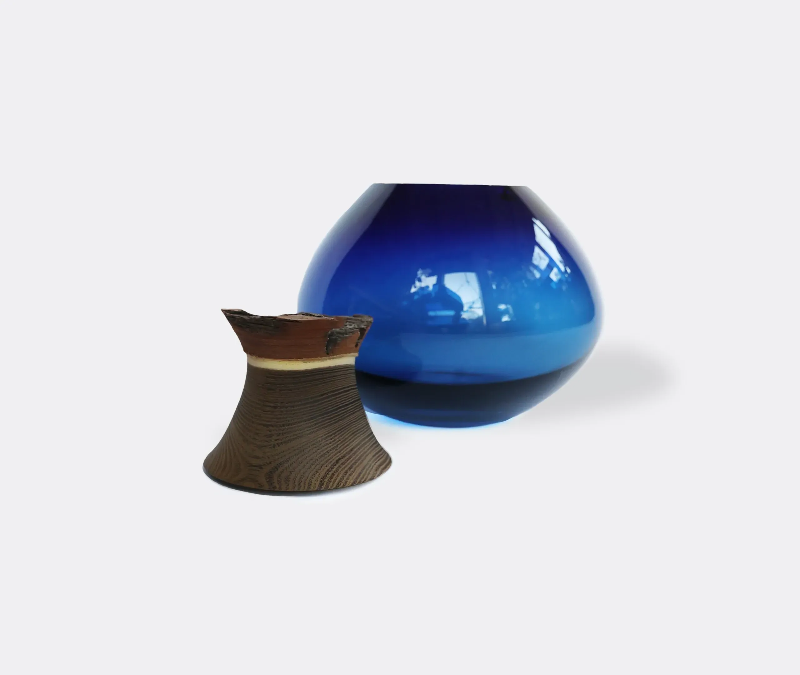 Stacking Vessel with Wood Tip - Blue, Glass