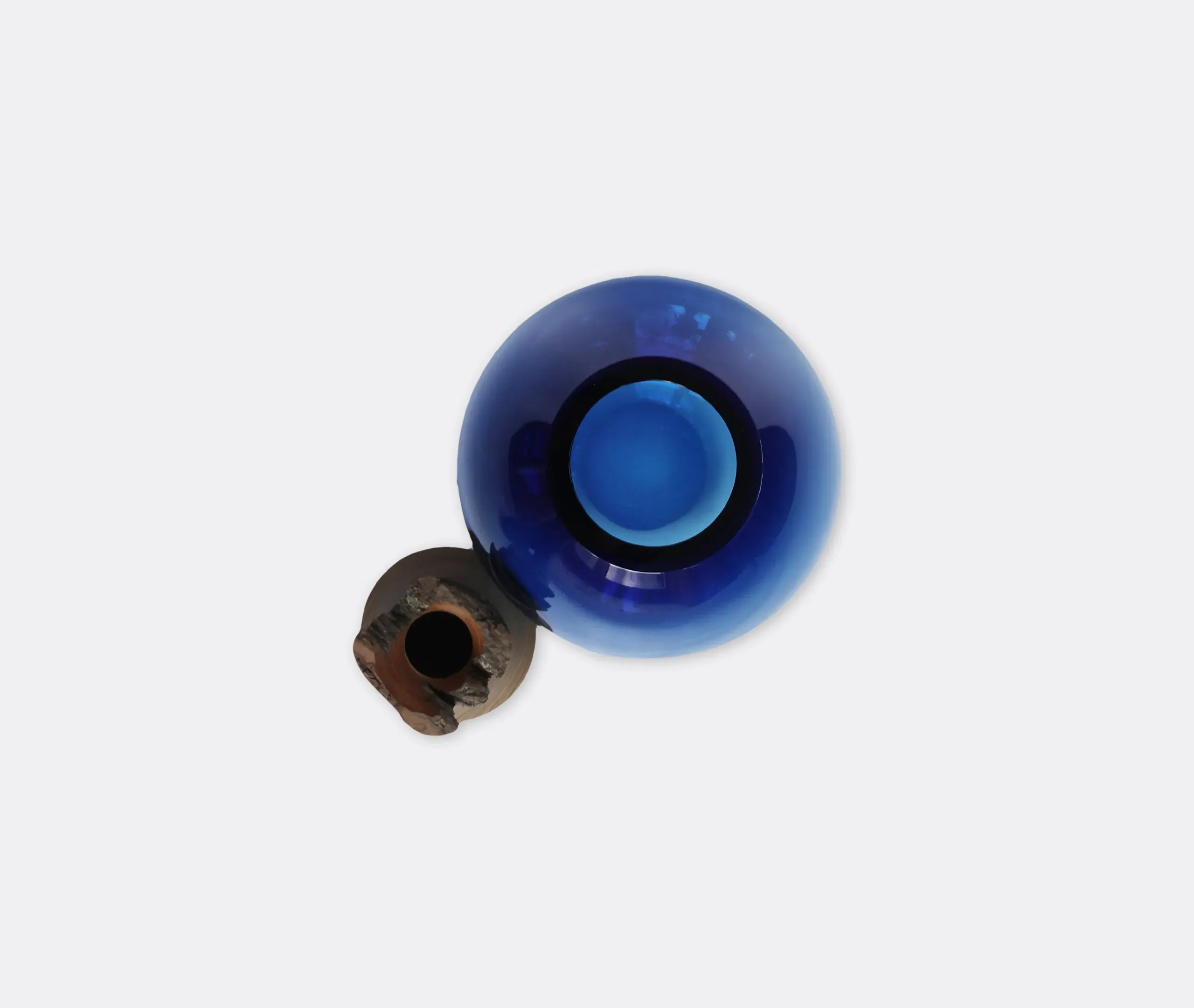 Stacking Vessel with Wood Tip - Blue, Glass