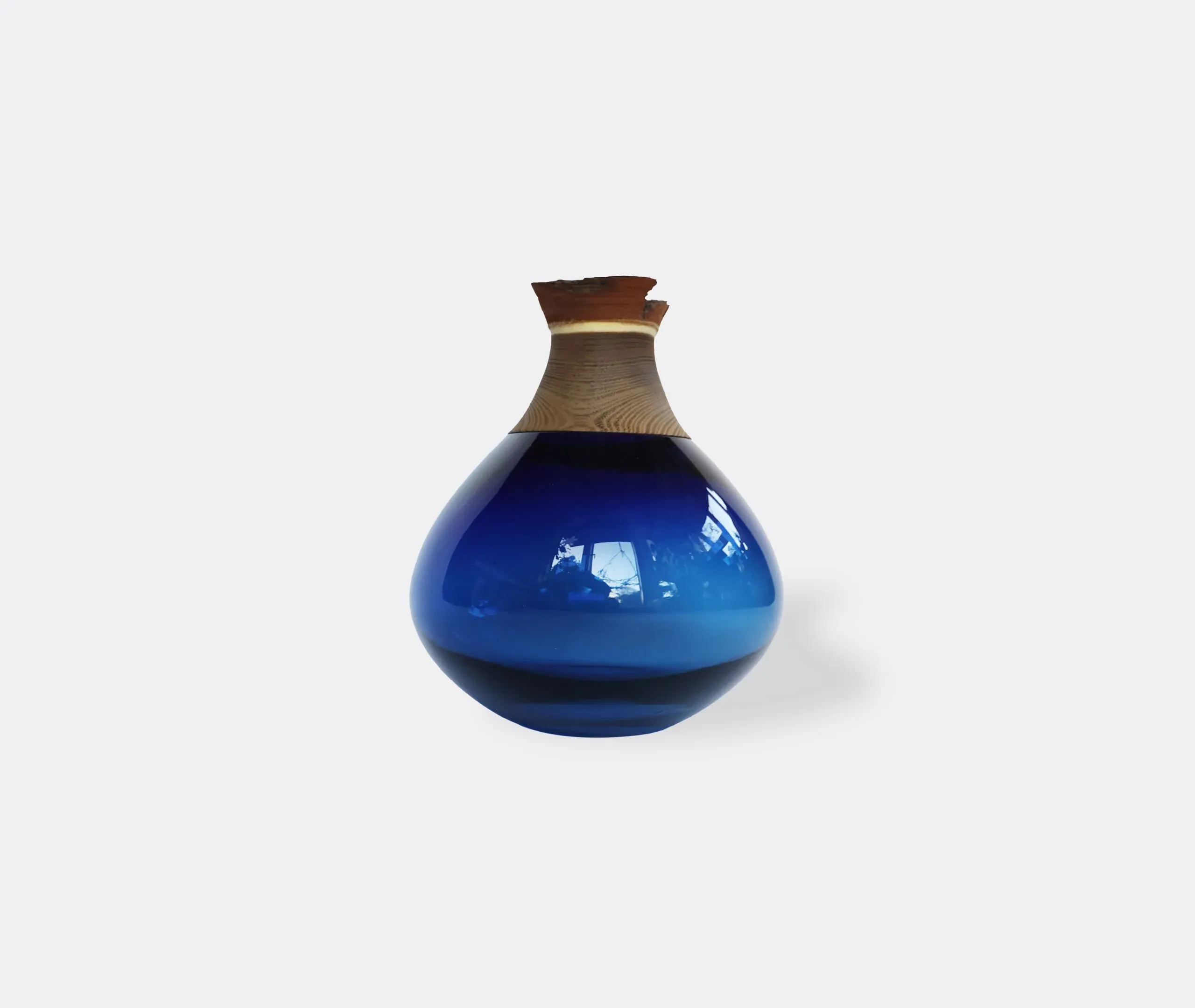 Stacking Vessel with Wood Tip - Blue, Glass image