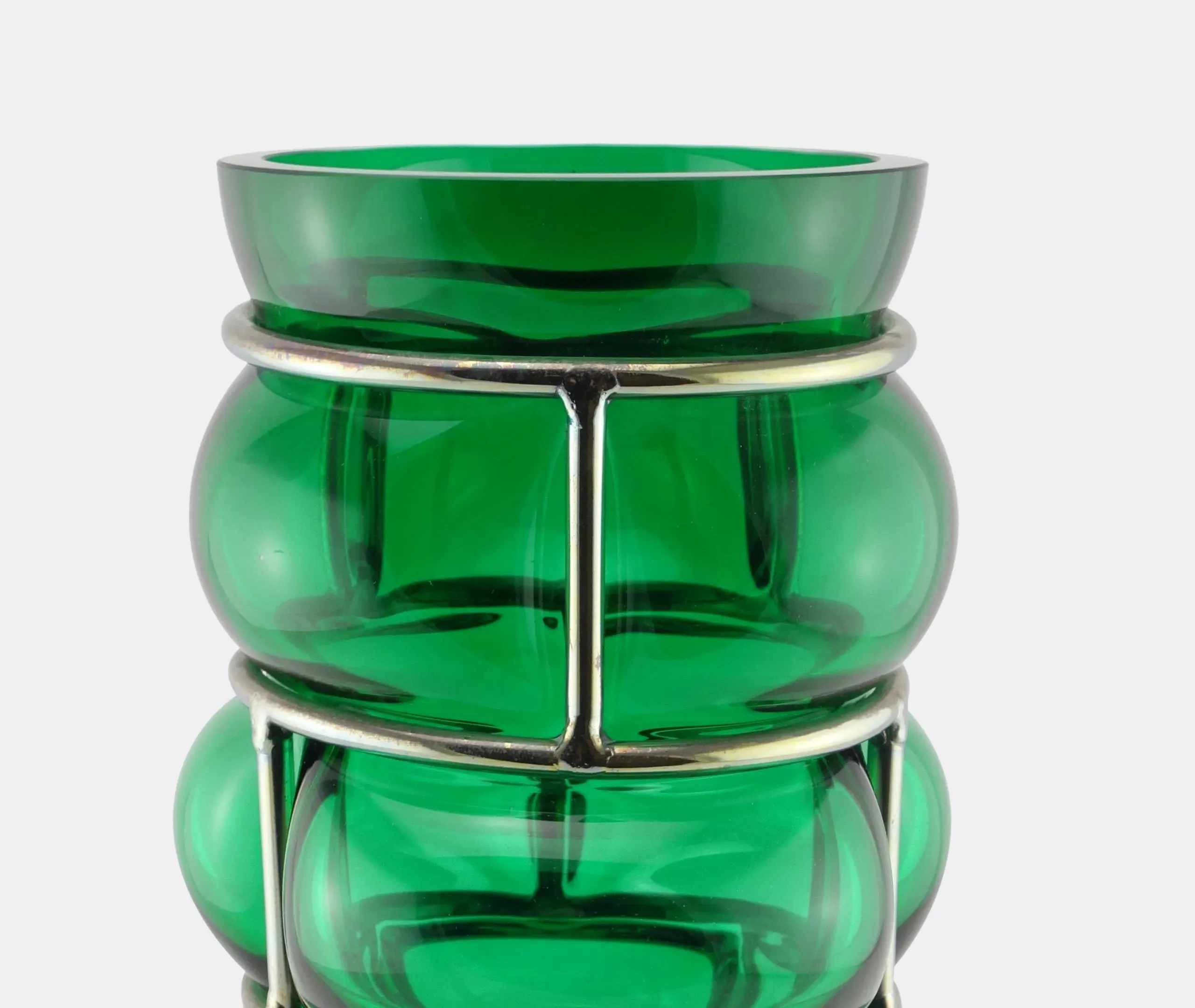 Brick Vase with Metal Frame - Green, Glass