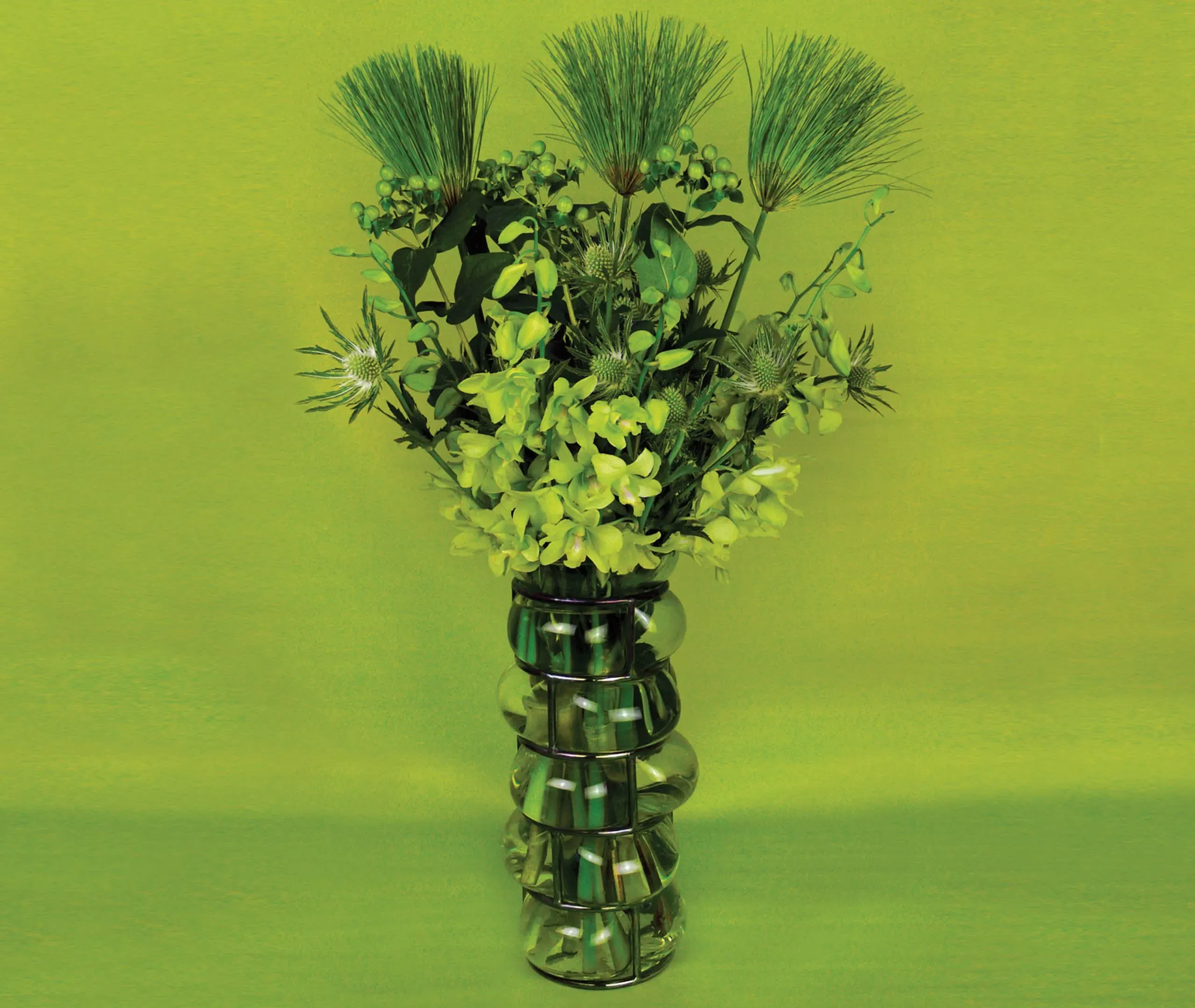 Brick Vase with Metal Frame - Green, Glass