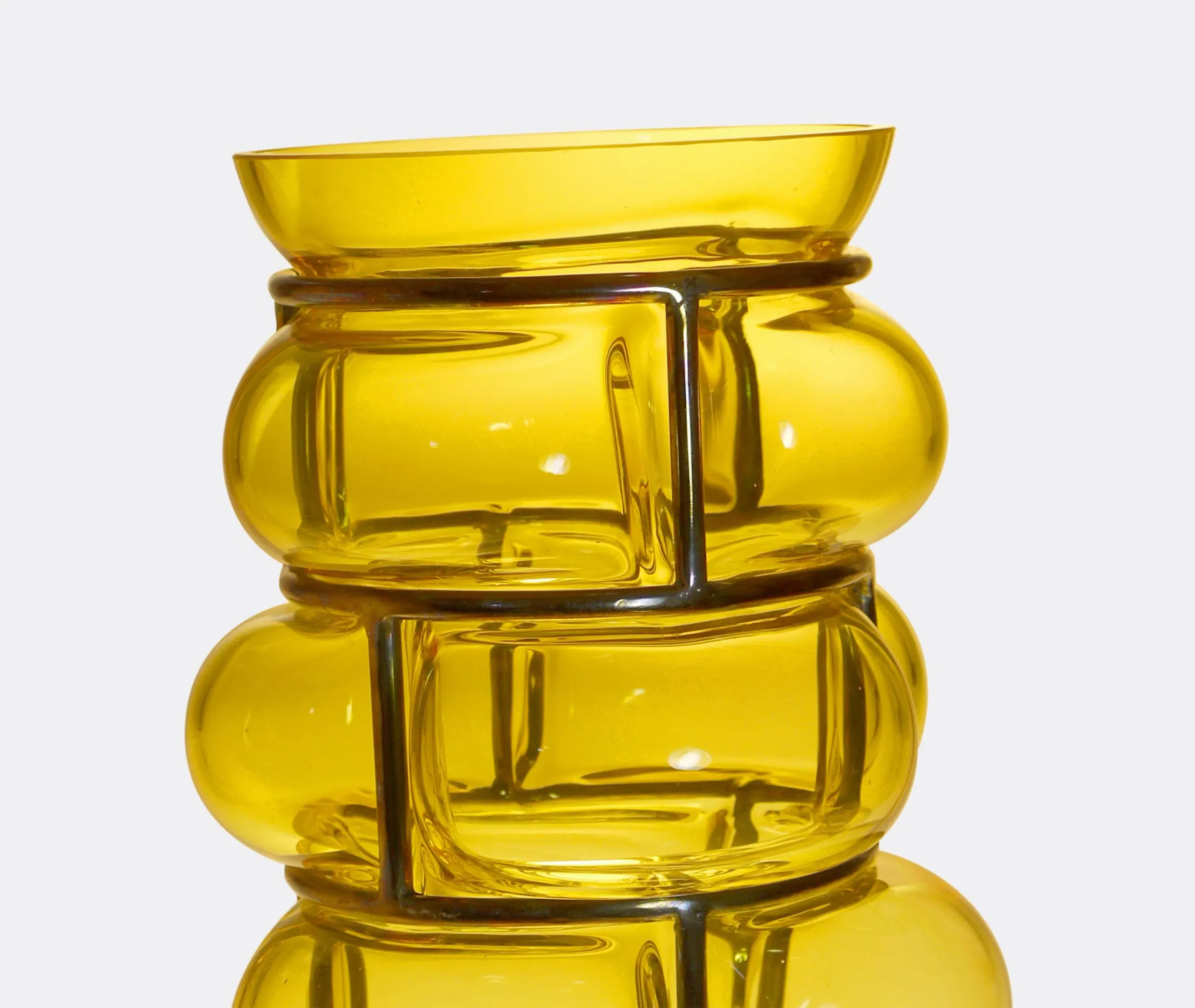 Brick Vase with Metal Frame - Yellow, Glass