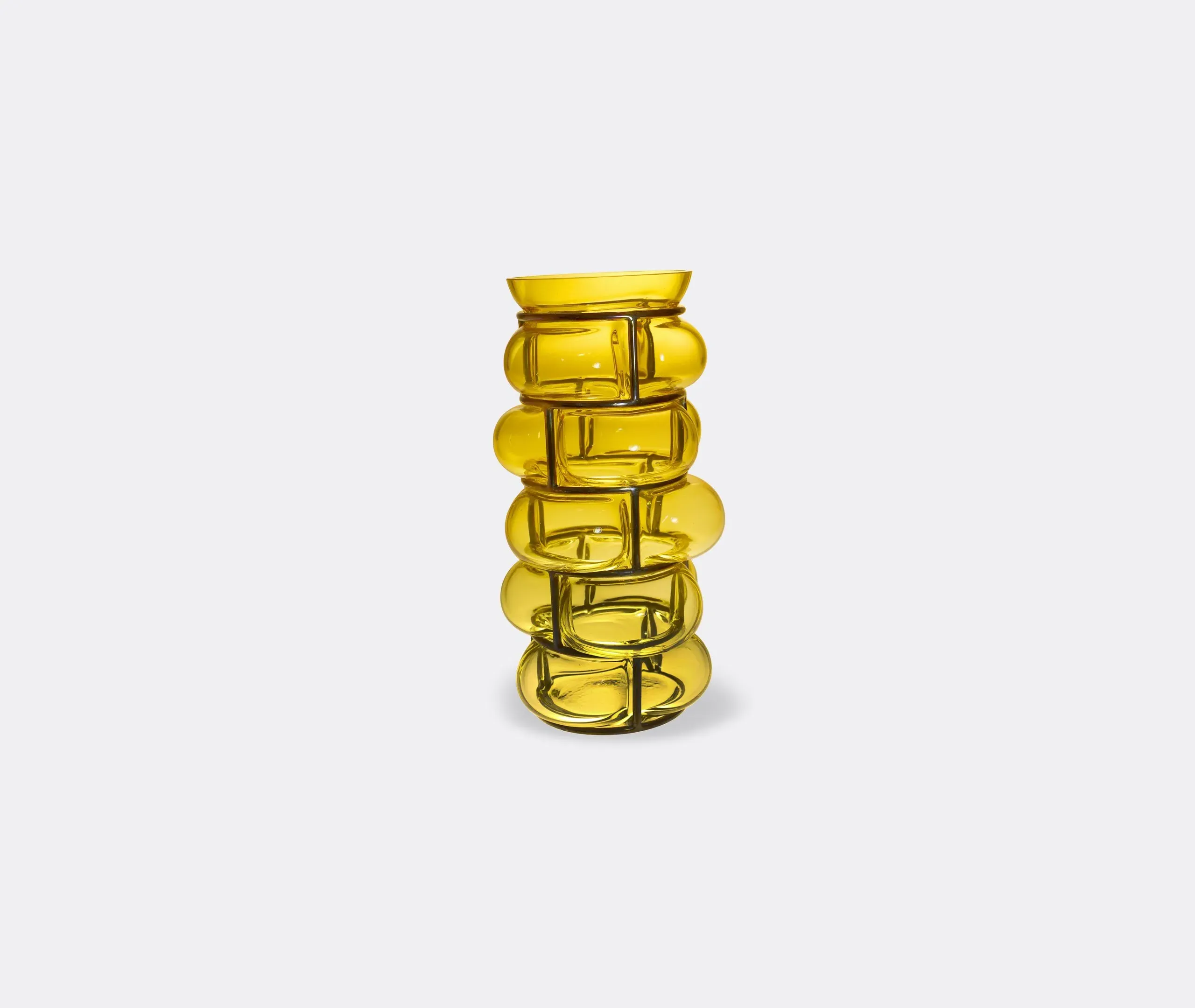 Brick Vase with Metal Frame - Yellow, Glass image