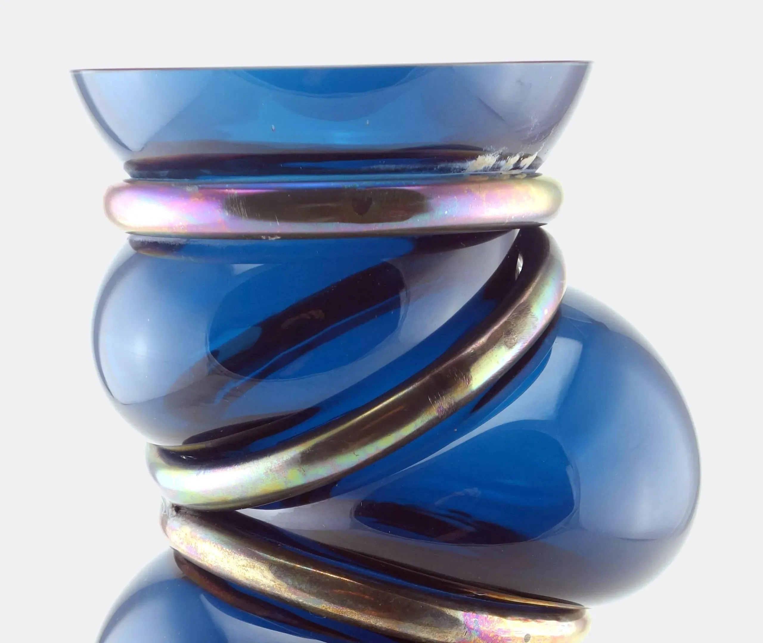 Chain Ring Vase - Dark Blue, Glass