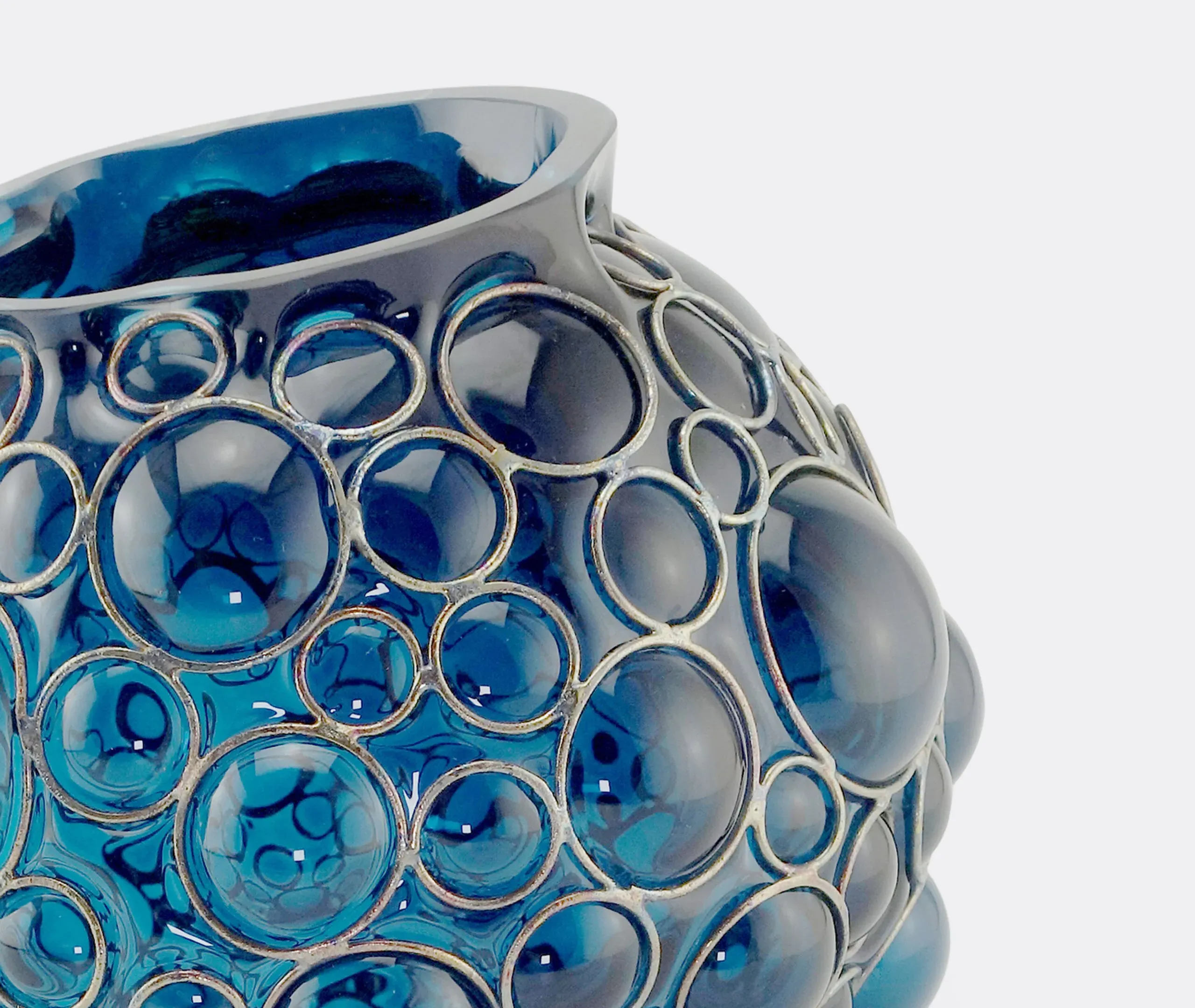 Champagne Ball Vase with Steel Frame - Duck Blue