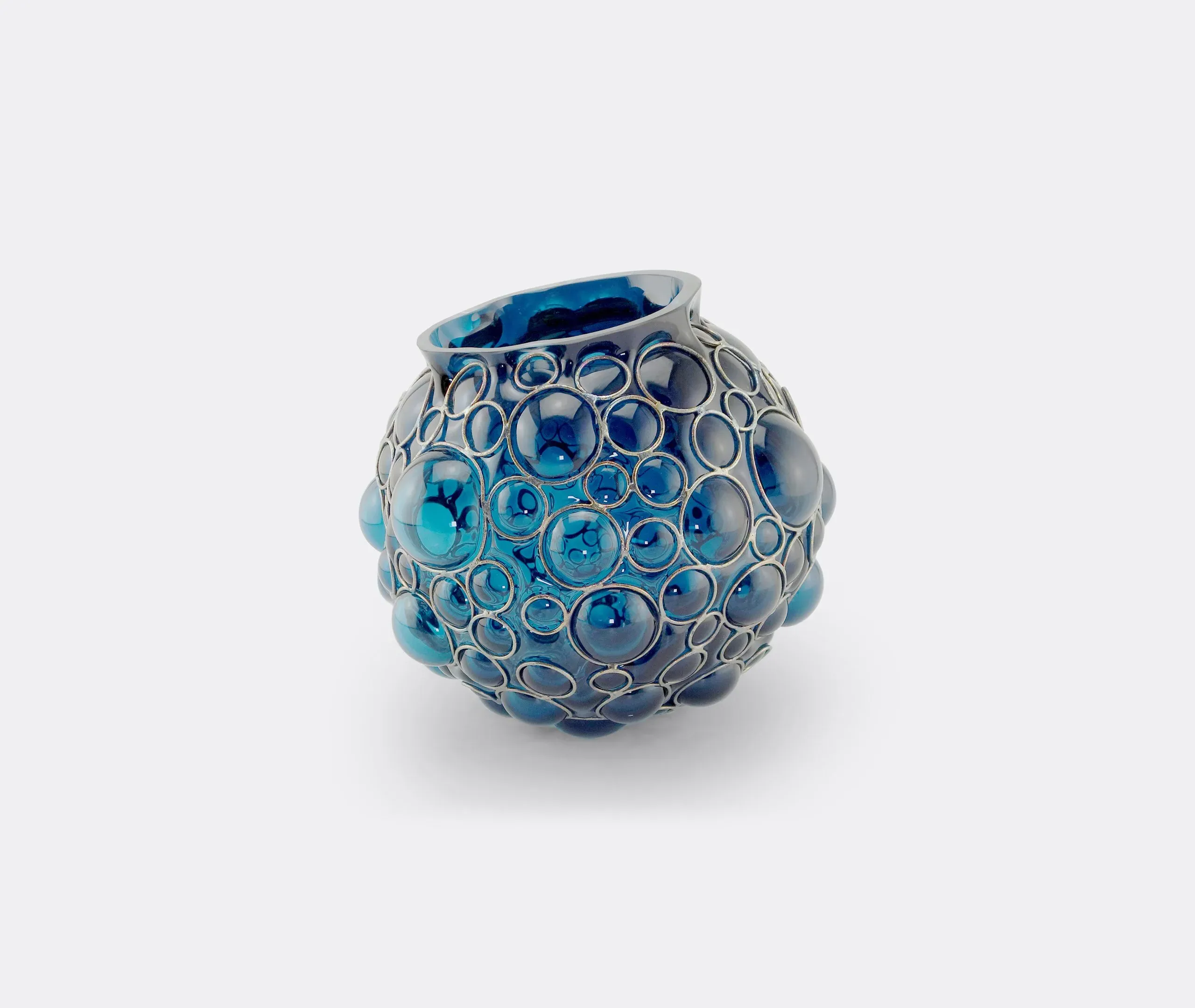 Champagne Ball Vase with Steel Frame - Duck Blue image