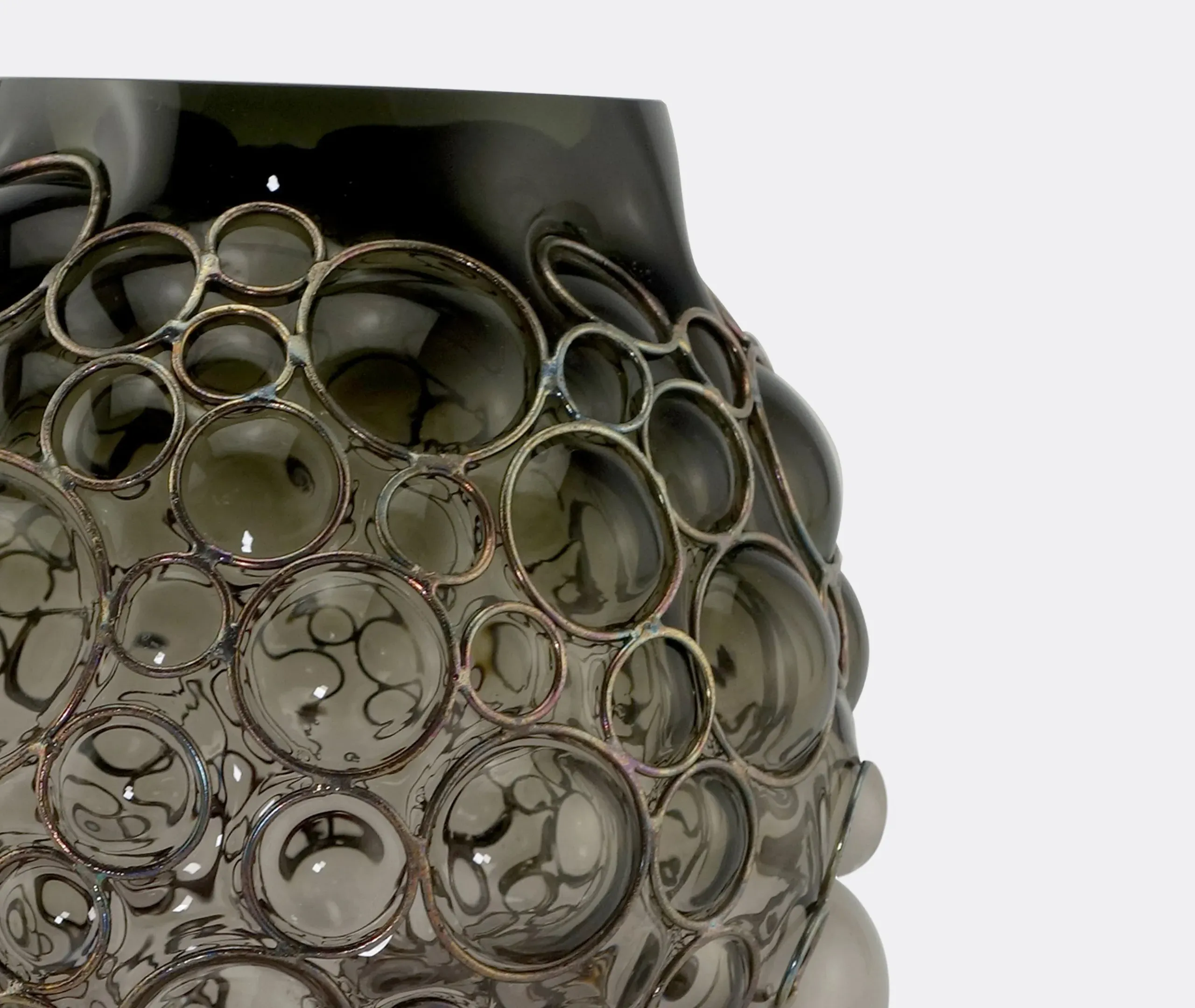 Champagne Ball Vase with Steel Frame - Smoke