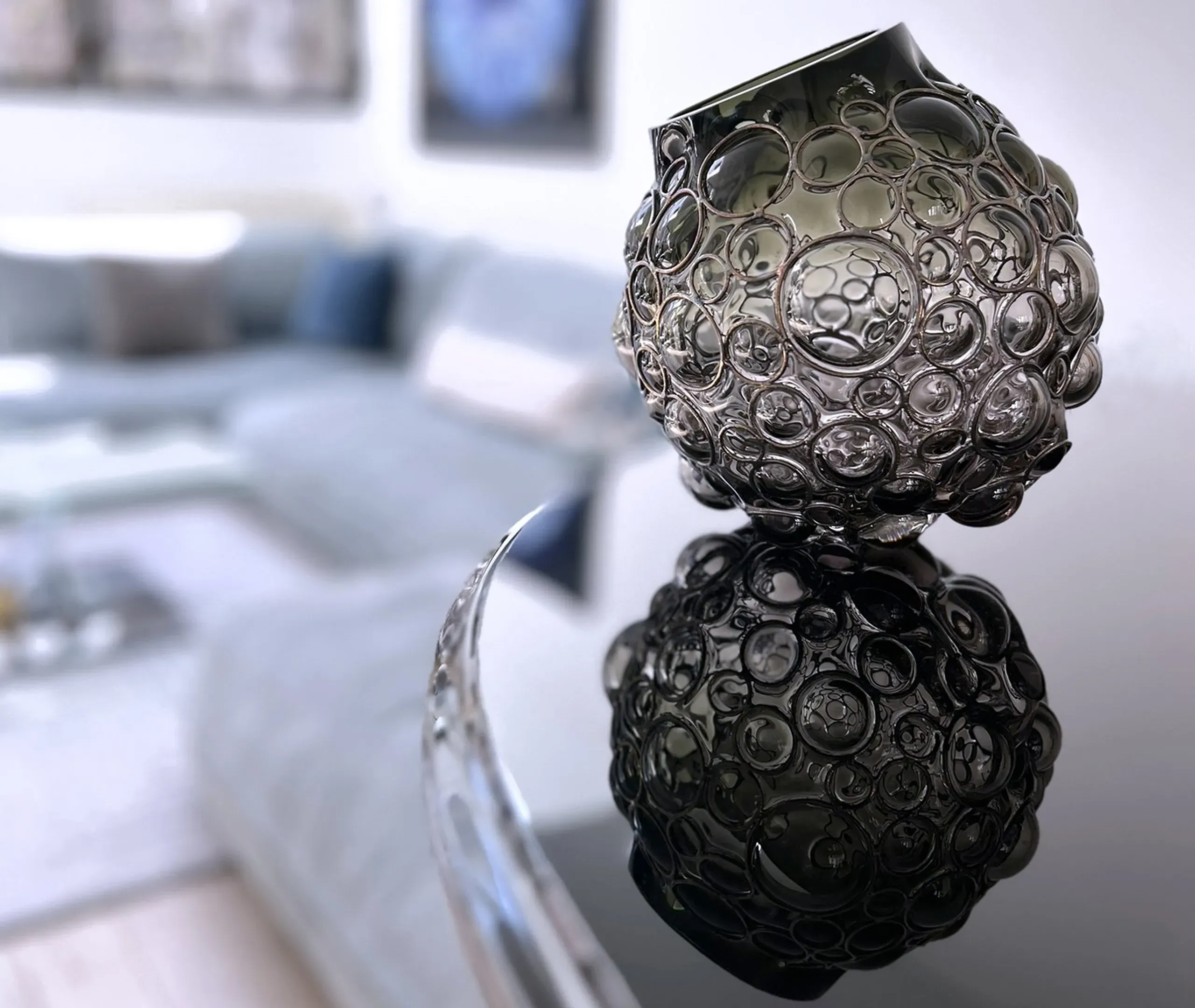 Champagne Ball Vase with Steel Frame - Smoke