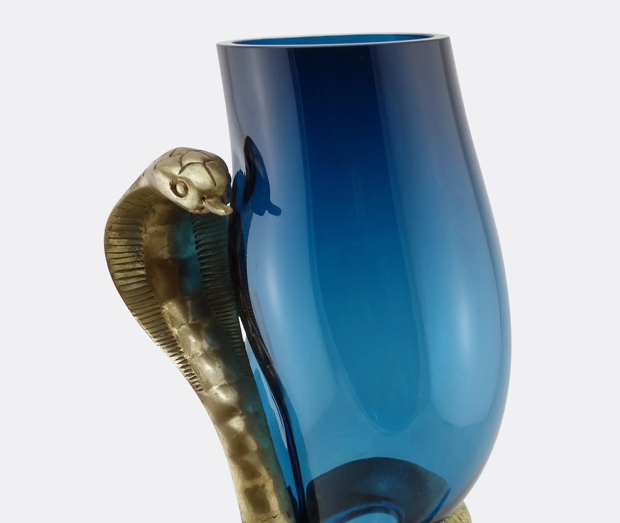 Cobra Vase with Bronze Detail - Blue, Glass
