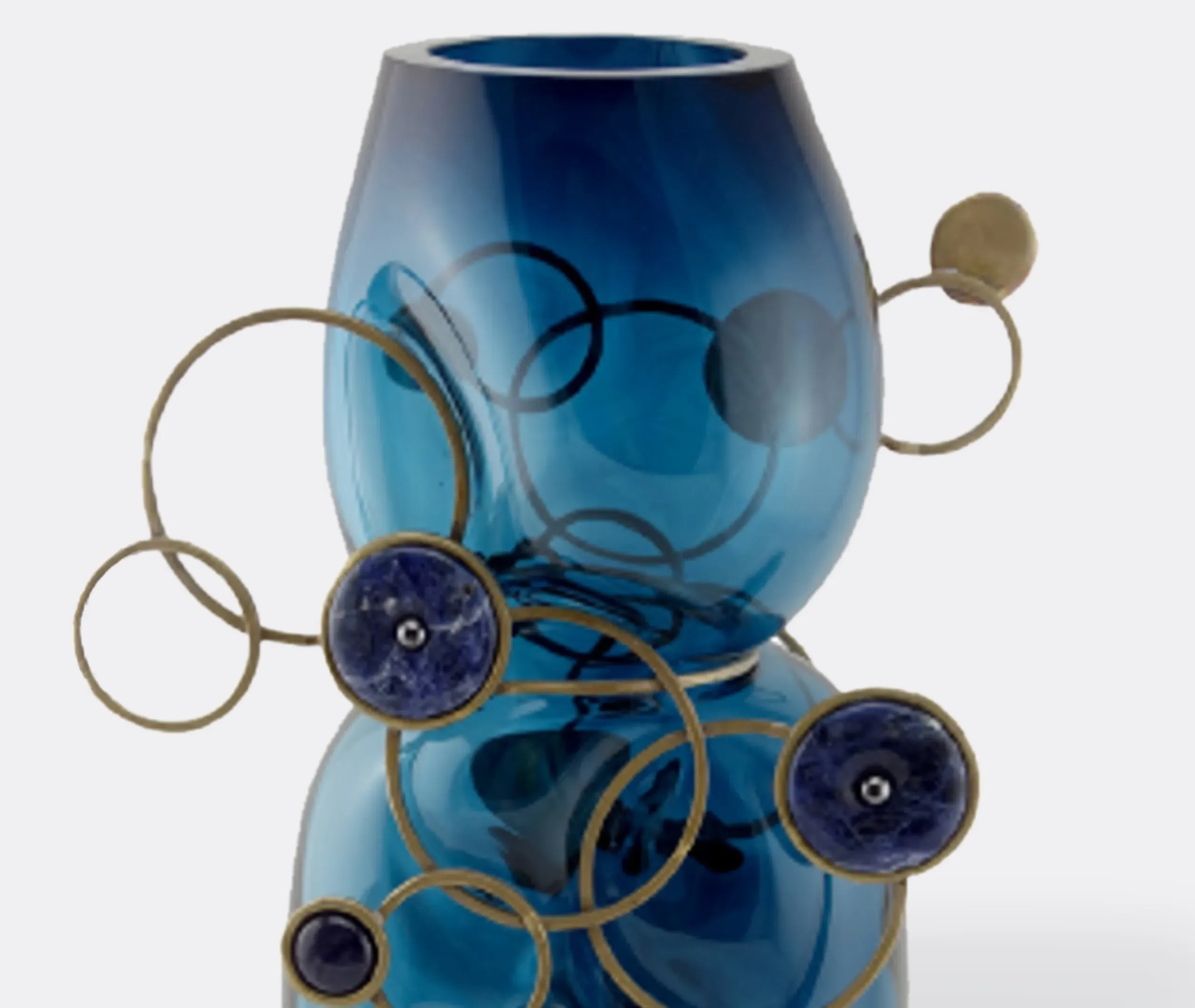 Fairground Vase with Bronze Strings - Blue, Glass