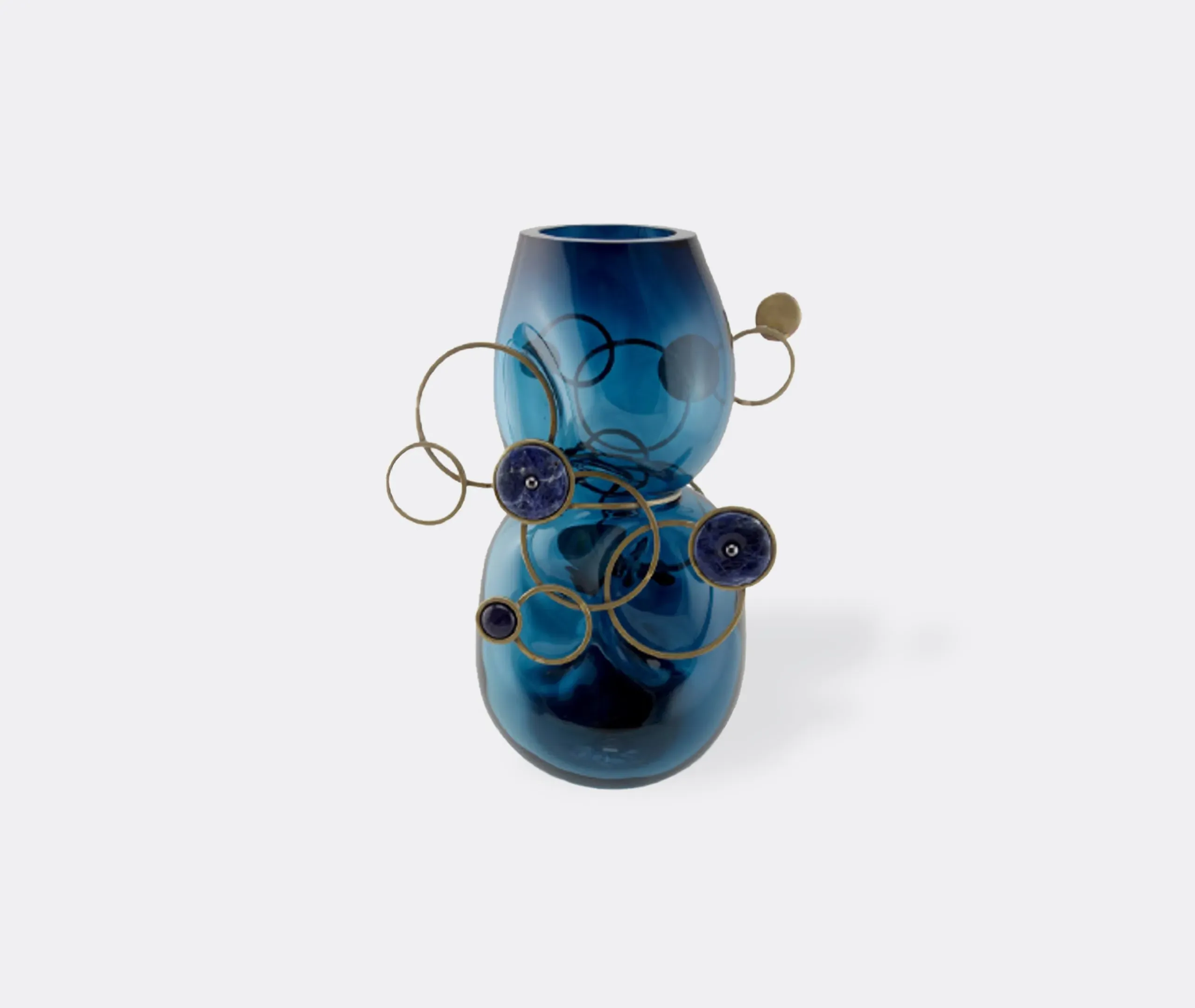 Fairground Vase with Bronze Strings - Blue, Glass