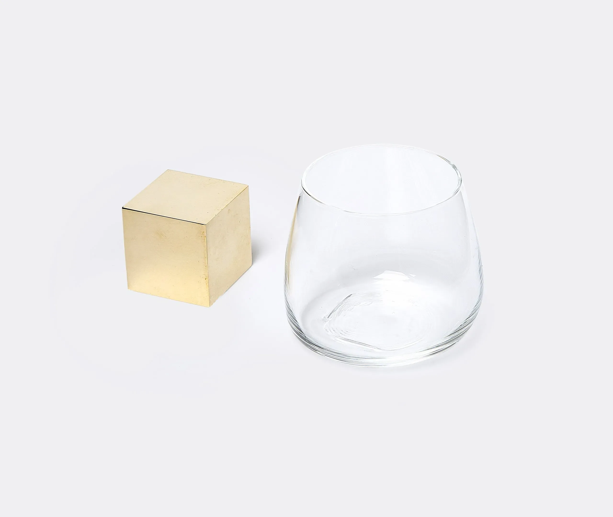 Whisky Glass Cube Gravity Set Of 2 - Transparent, Gold