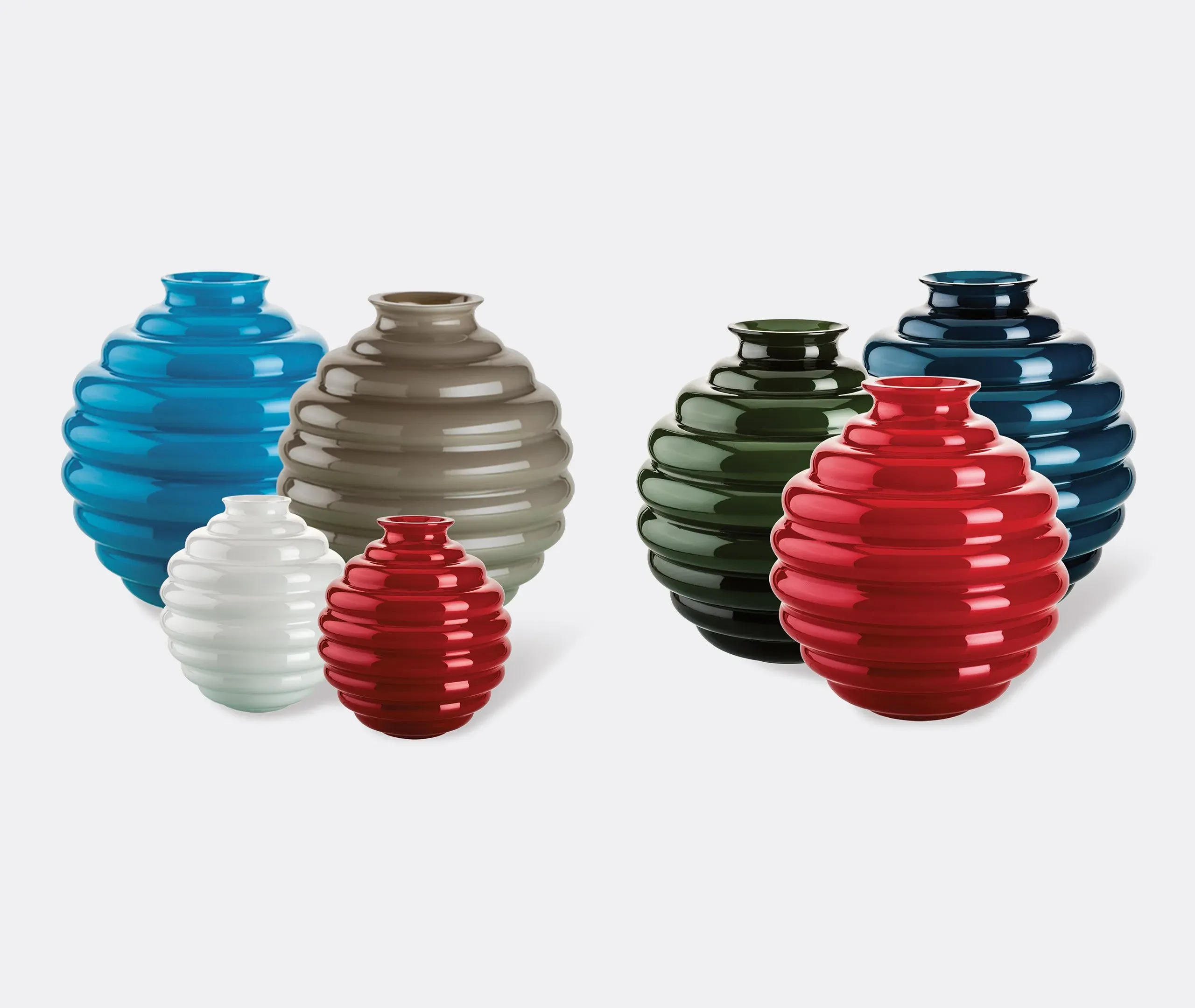 Bulbous Vase with Rhythmic Rings - Clear, Glass