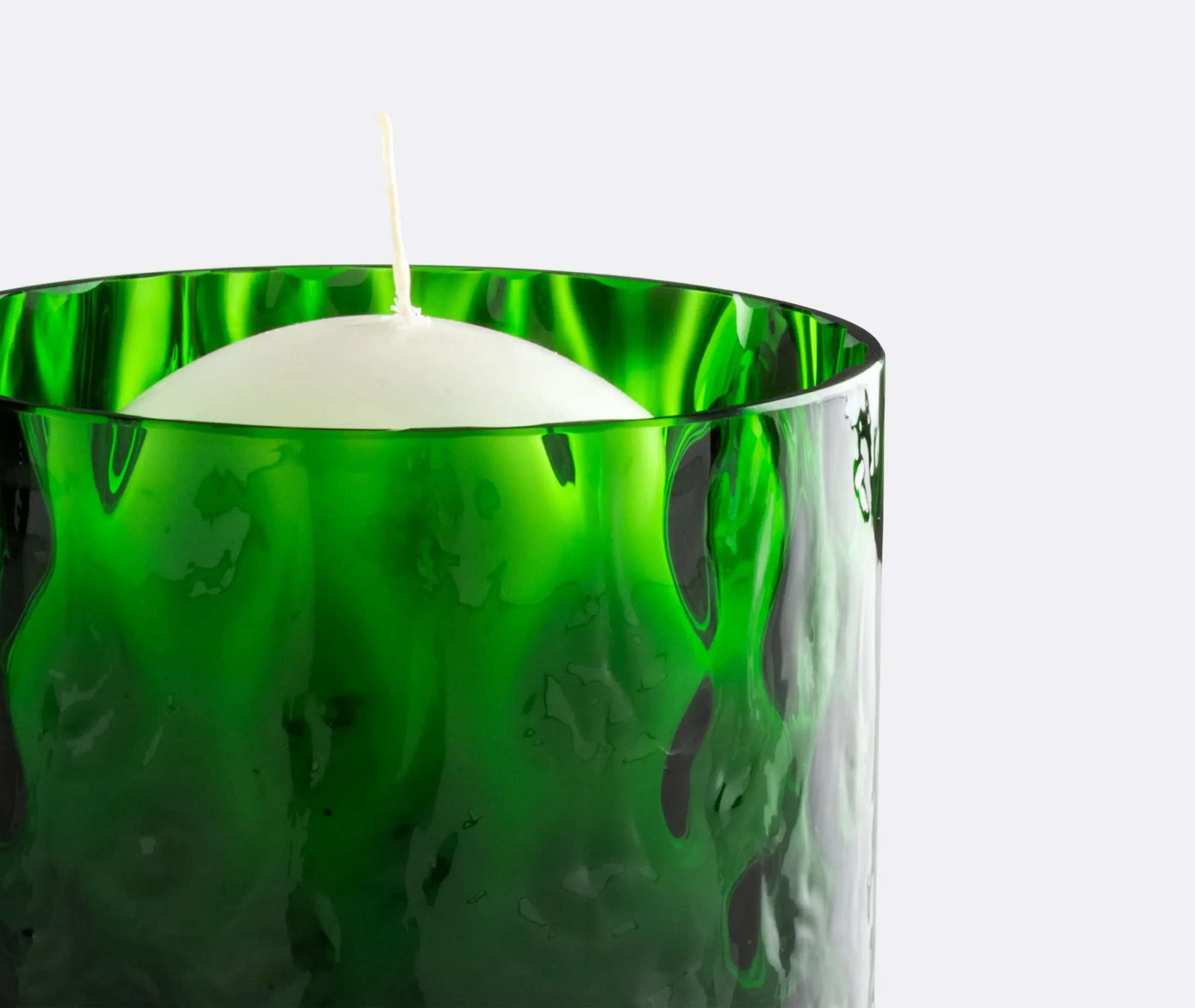 Handblown Glass Candle with Texture - Green