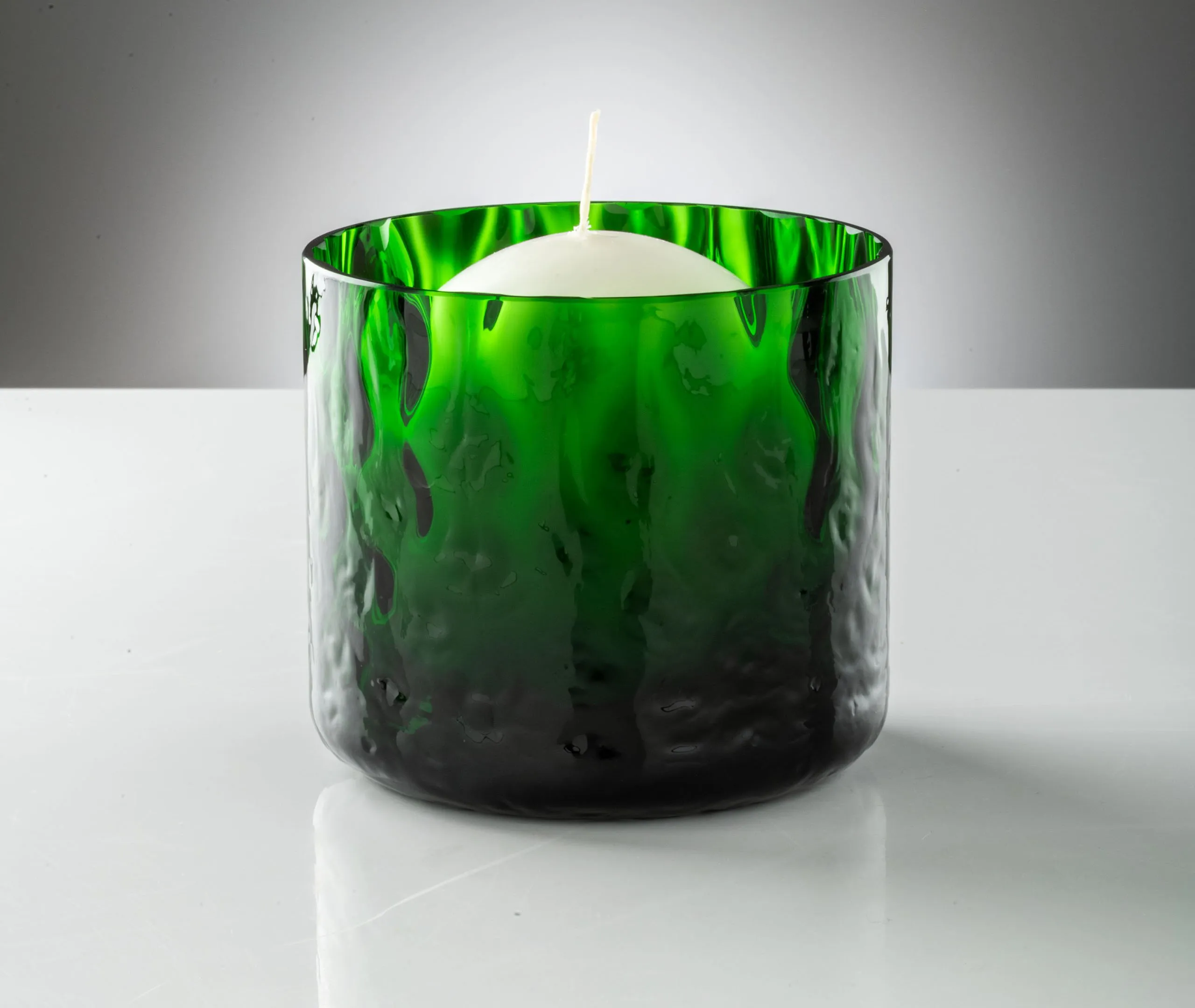 Handblown Glass Candle with Texture - Green
