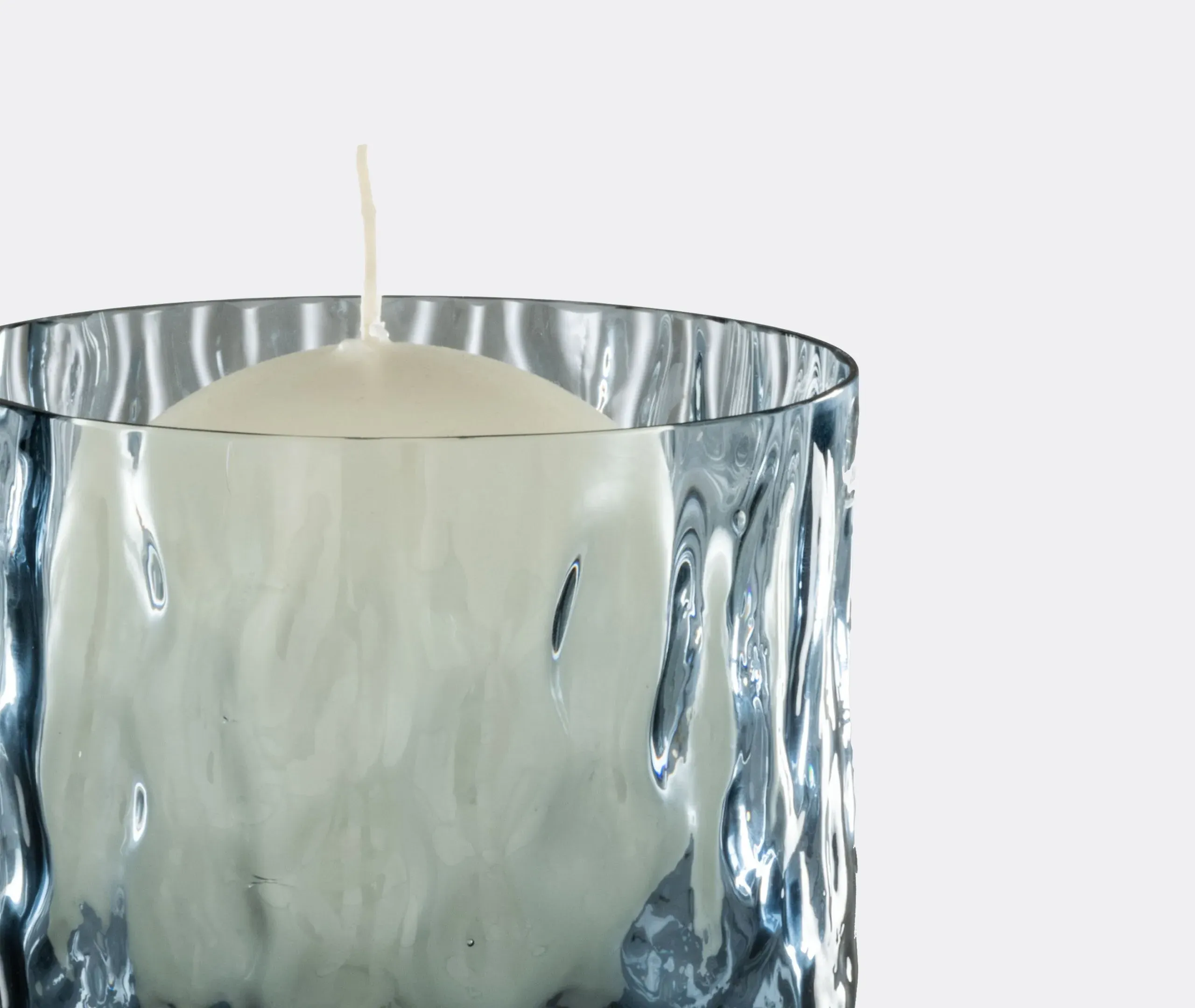 Handblown Glass Candle with Texture - Light Blue