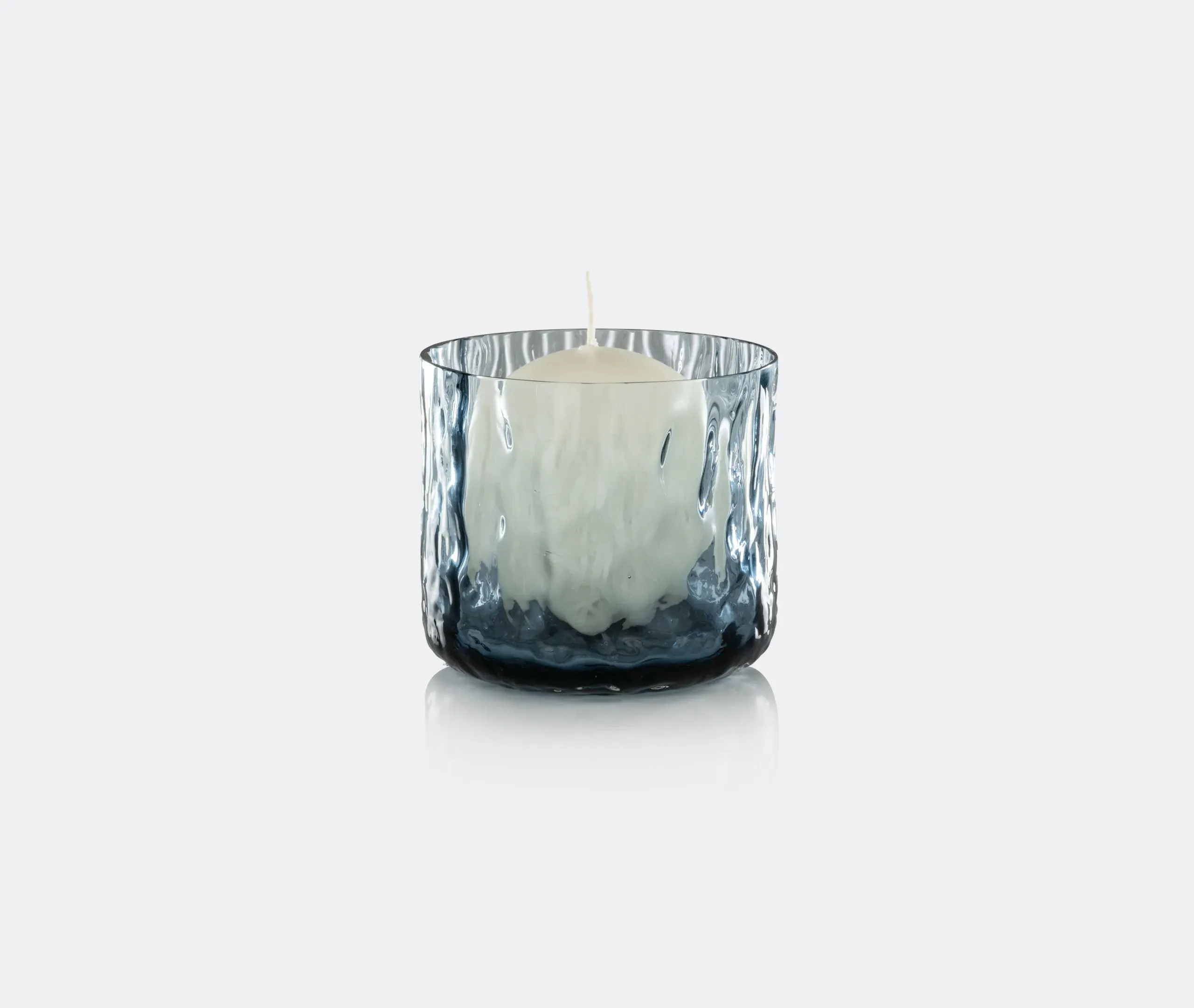 Handblown Glass Candle with Texture - Light Blue