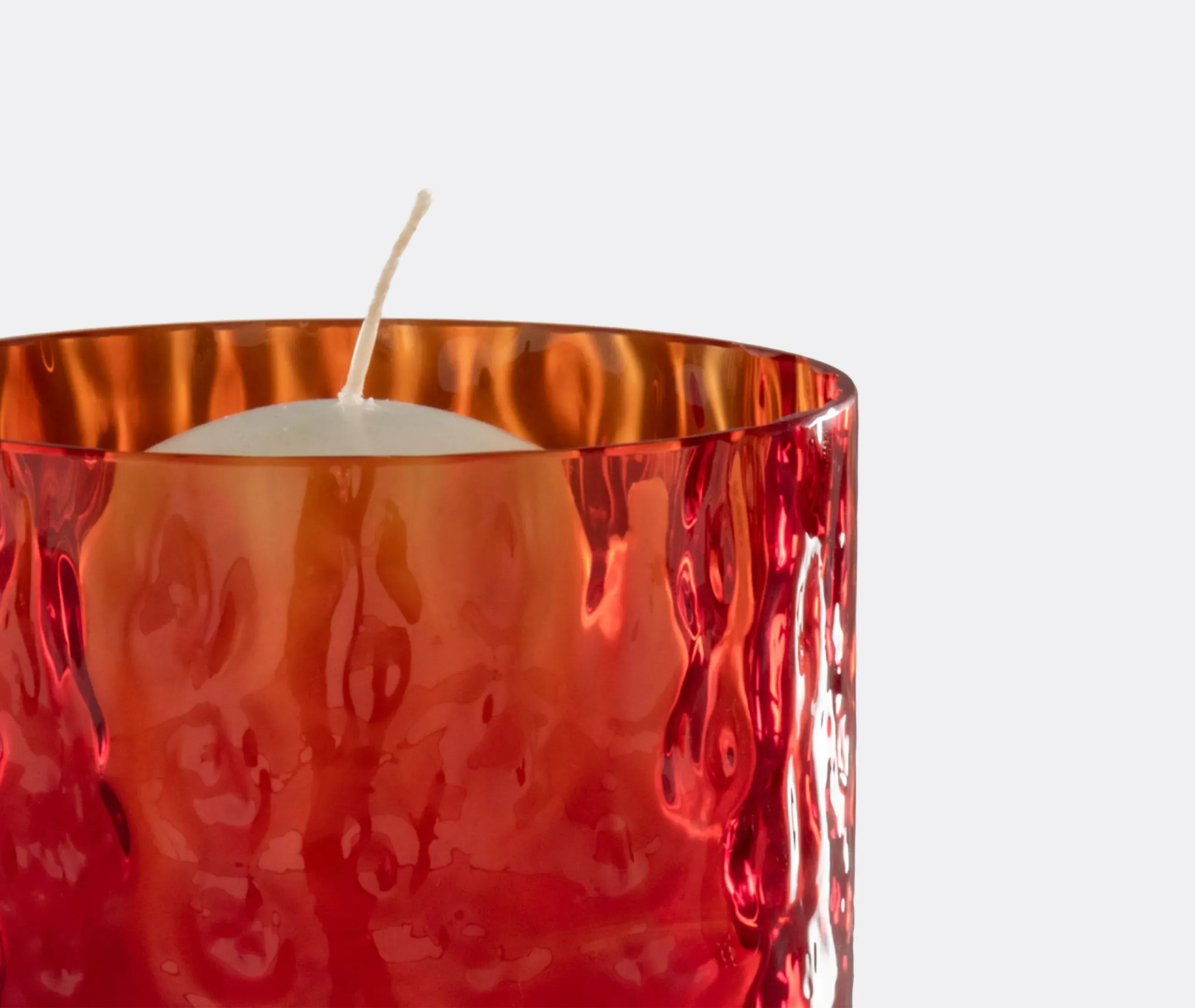 Handblown Glass Candle with Texture - Red