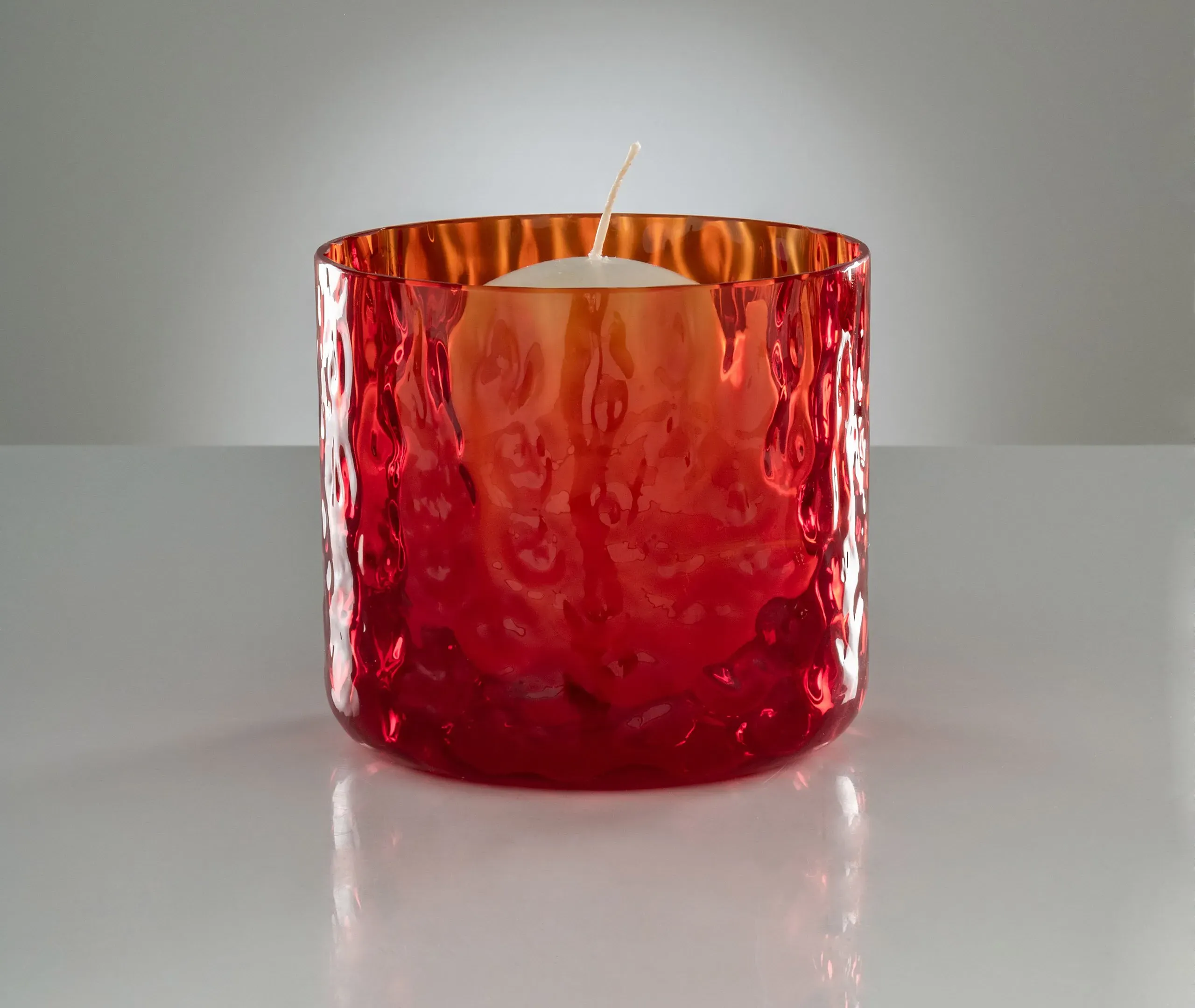 Handblown Glass Candle with Texture - Red