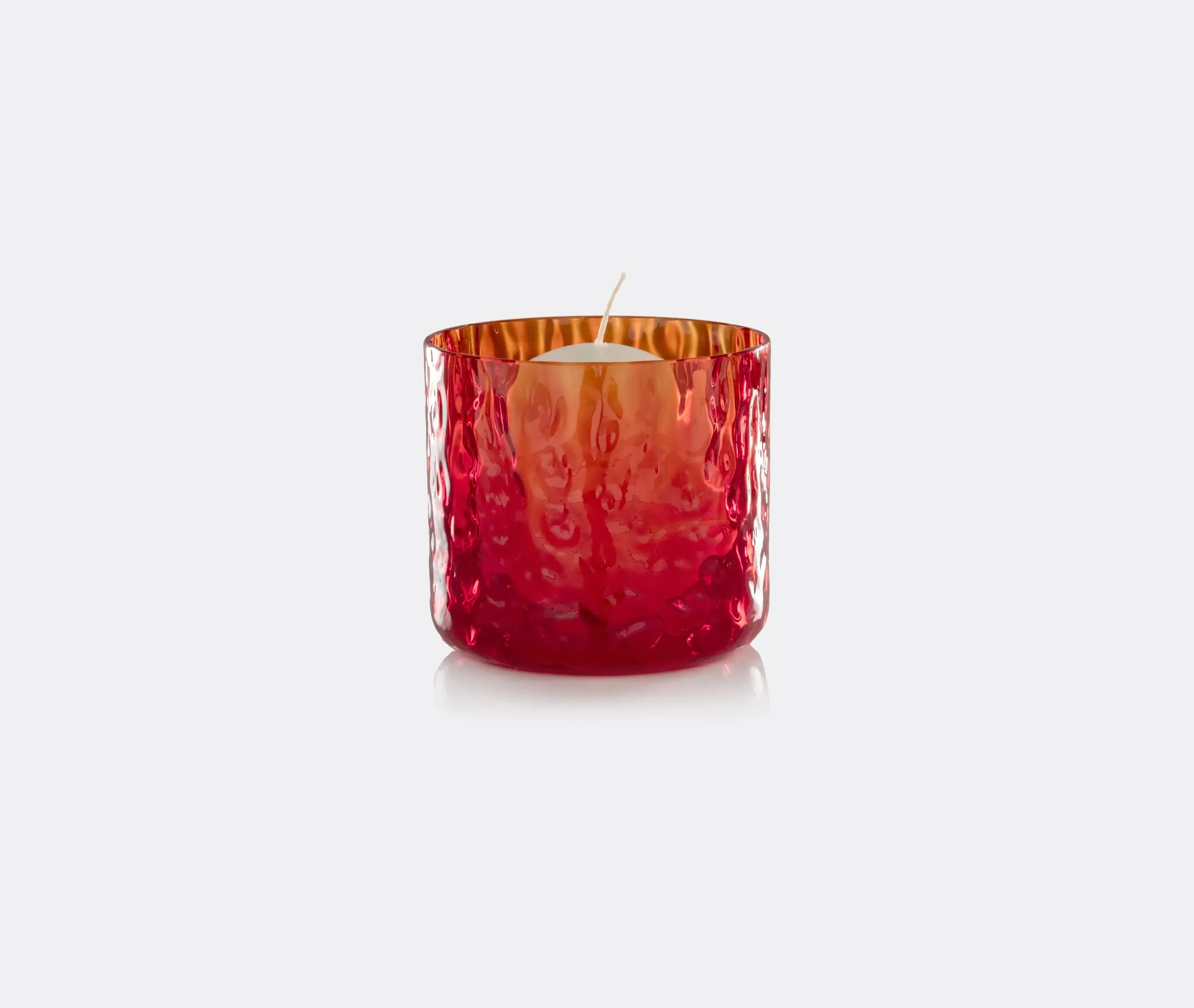 Handblown Glass Candle with Texture - Red
