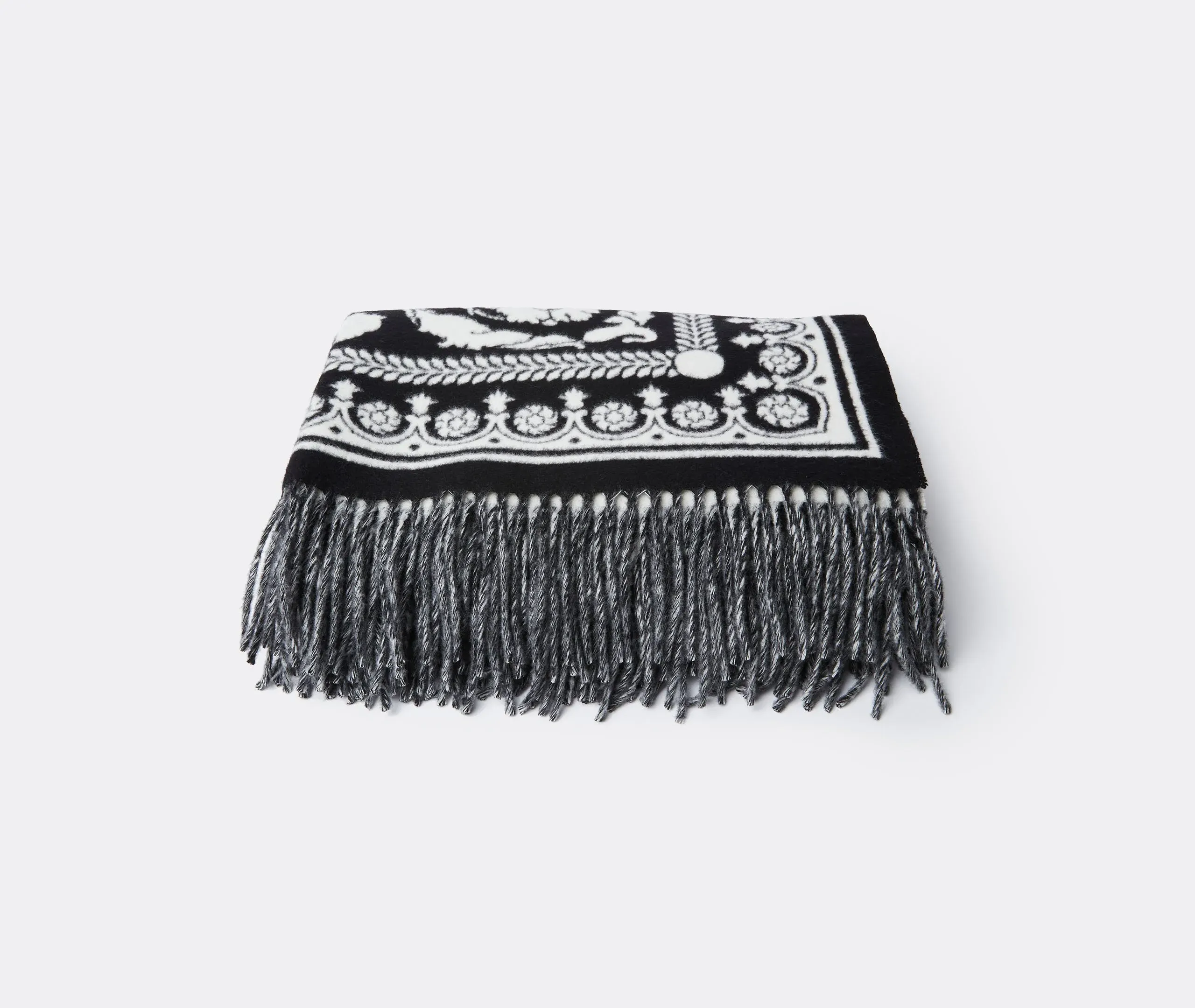 Barocco Foulard Blanket - Black And White, Cashmere