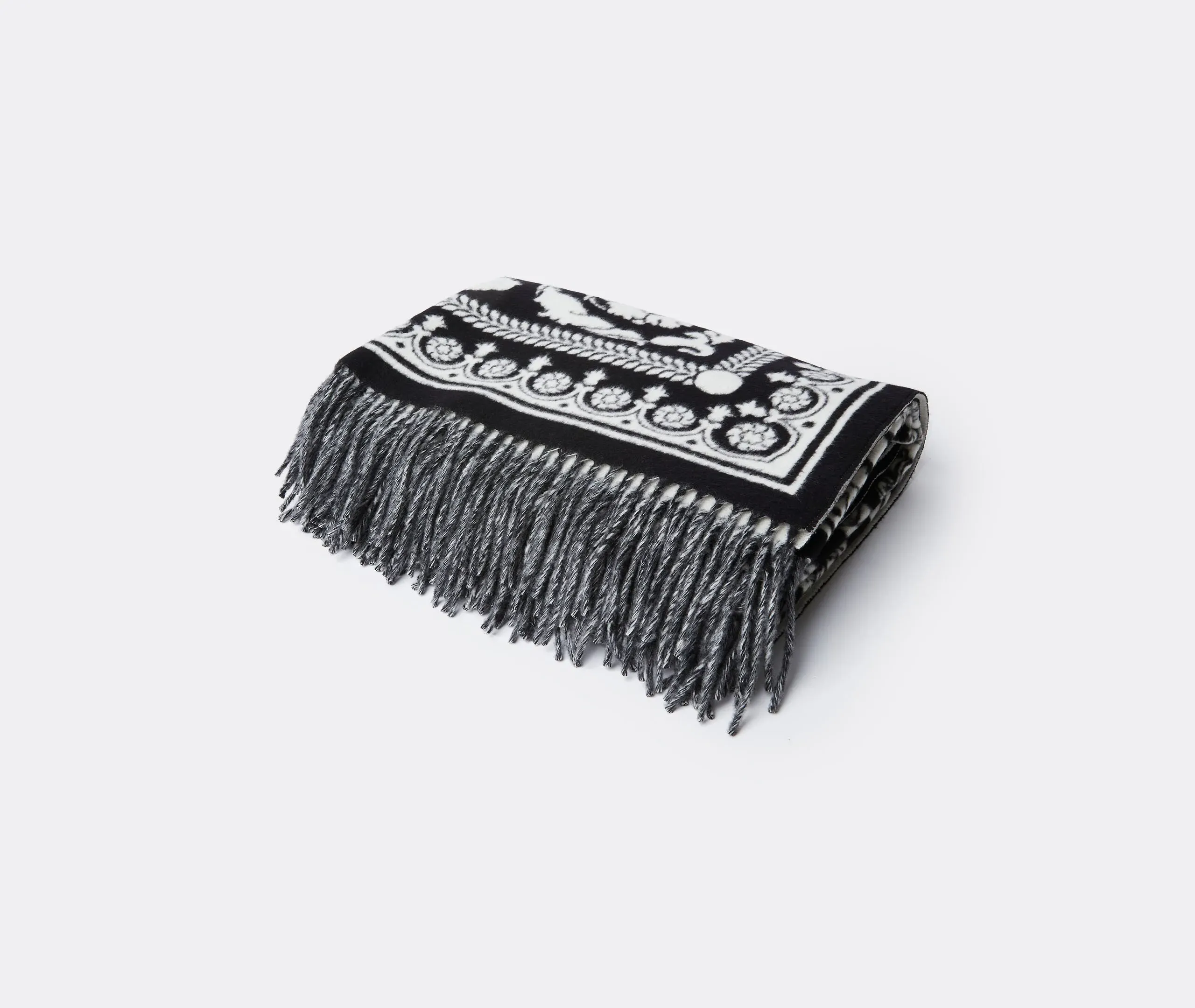 Barocco Foulard Blanket - Black And White, Cashmere