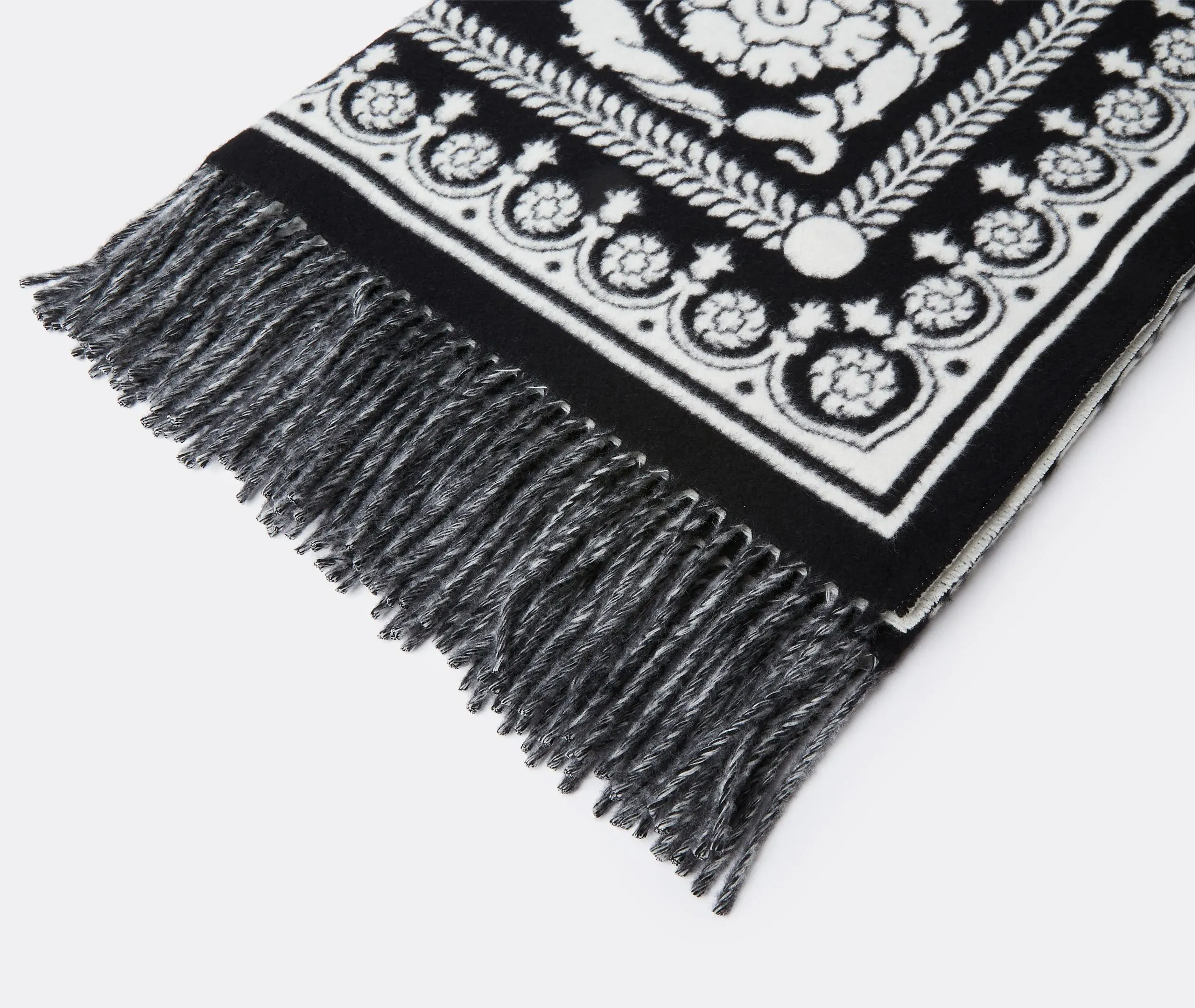 Barocco Foulard Blanket - Black And White, Cashmere