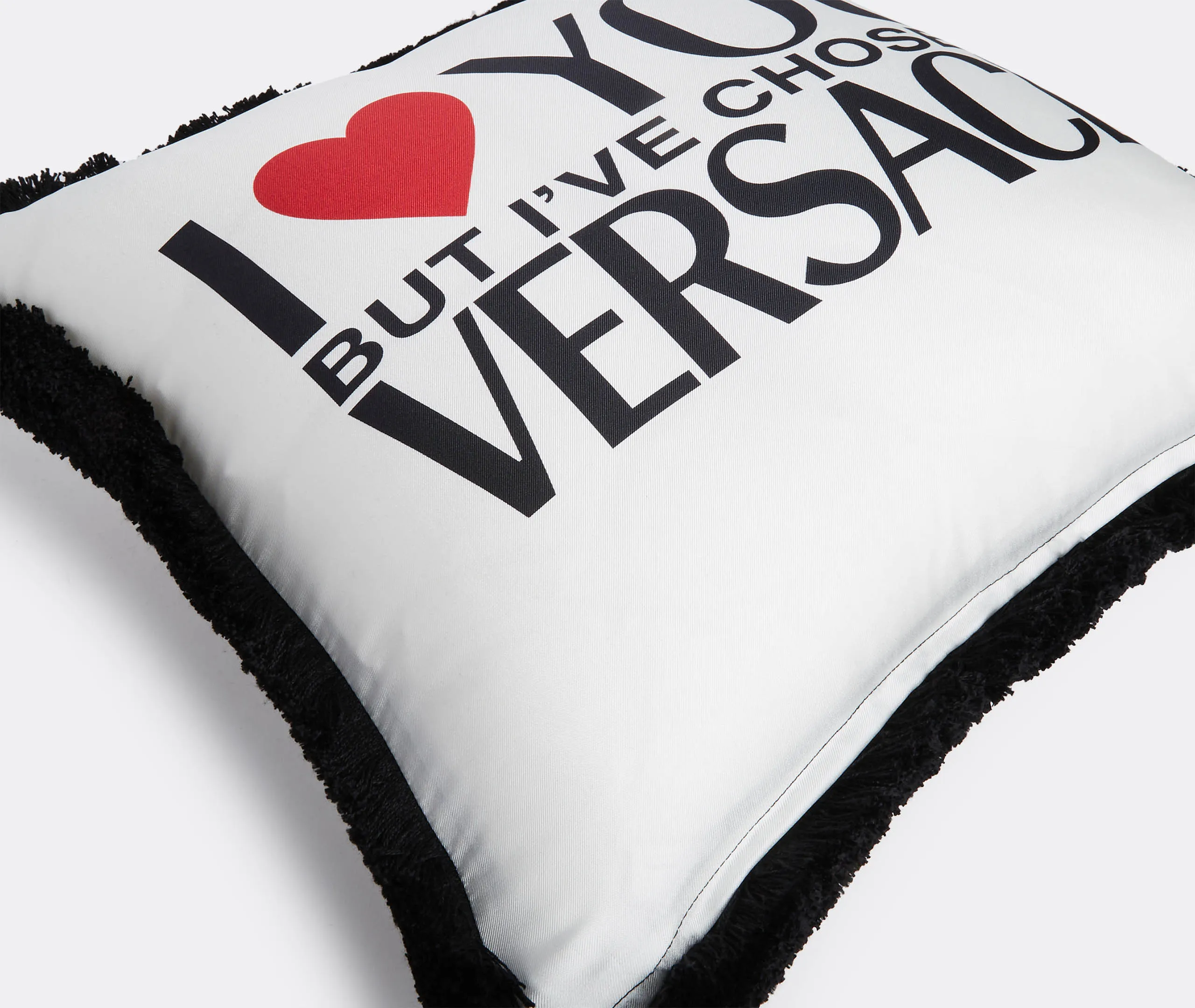 'I Love You But I've Chosen Versace' Cushion - White, Silk alternate view