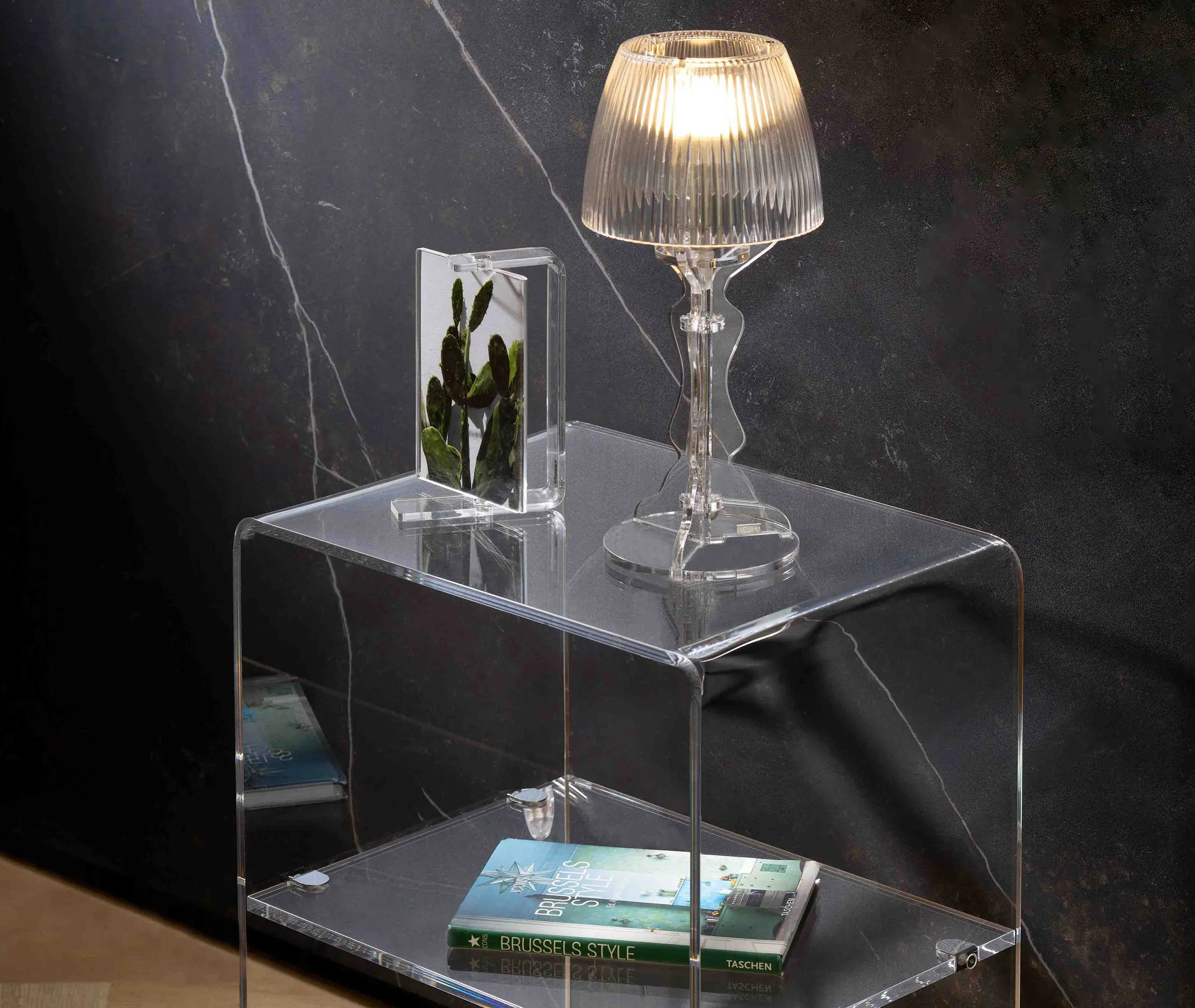 Bedside Table with Shelf - Transparent, Acrylic
