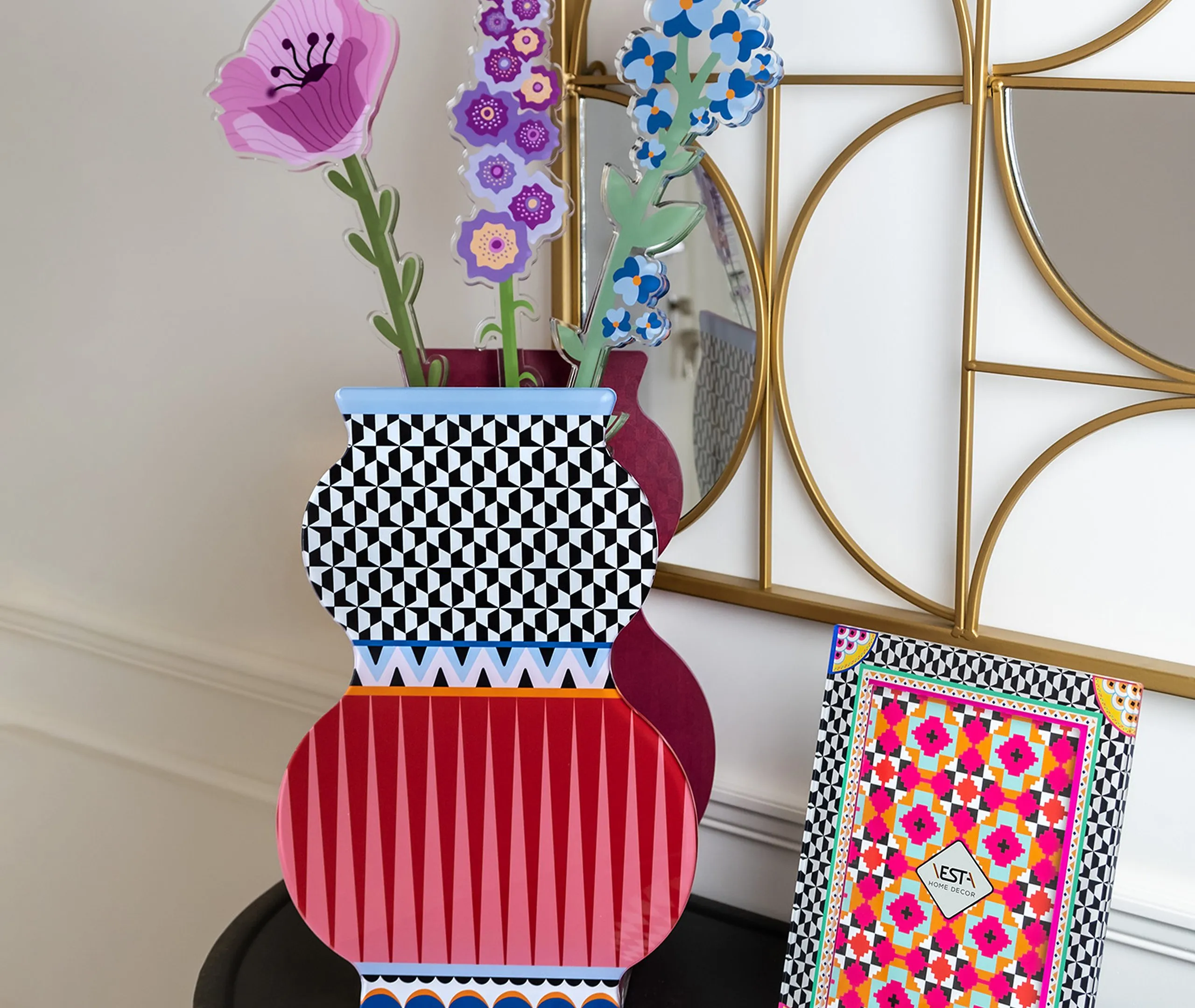 Large Vase with Geometric Design - Multicolor