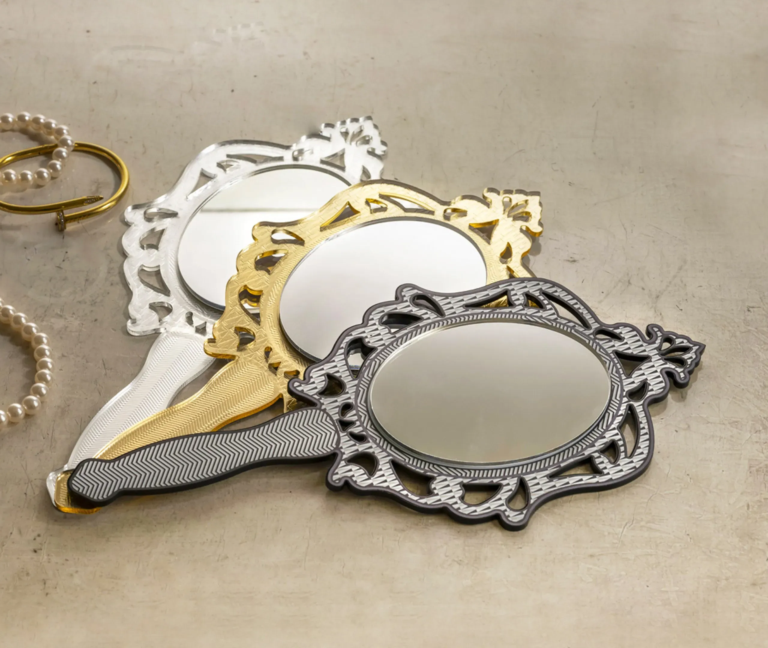 Madame Handheld Mirror - Silver, Acrylic Crystal