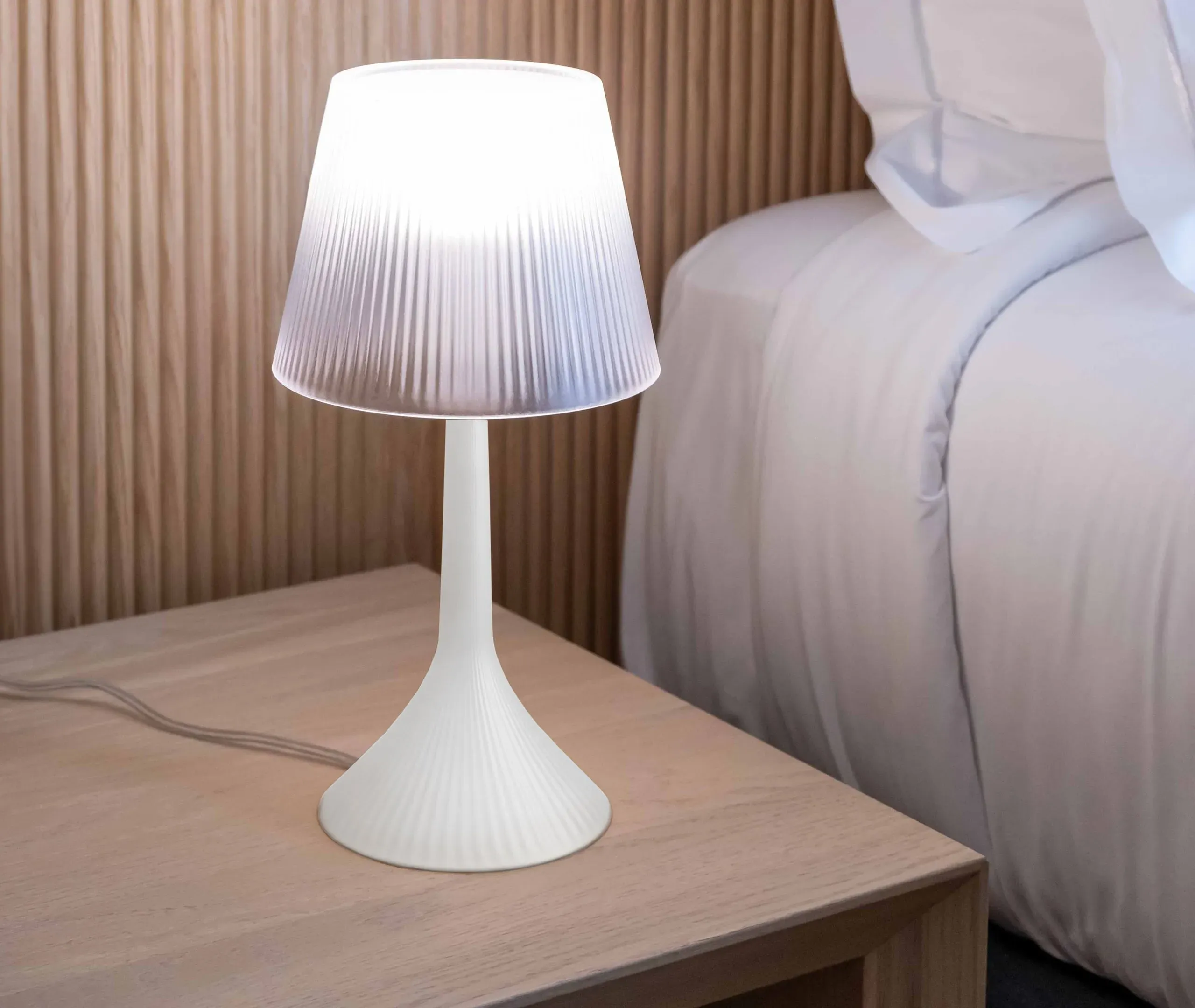 Portable Table Lamp with Ribbed Shade - White, Resin
