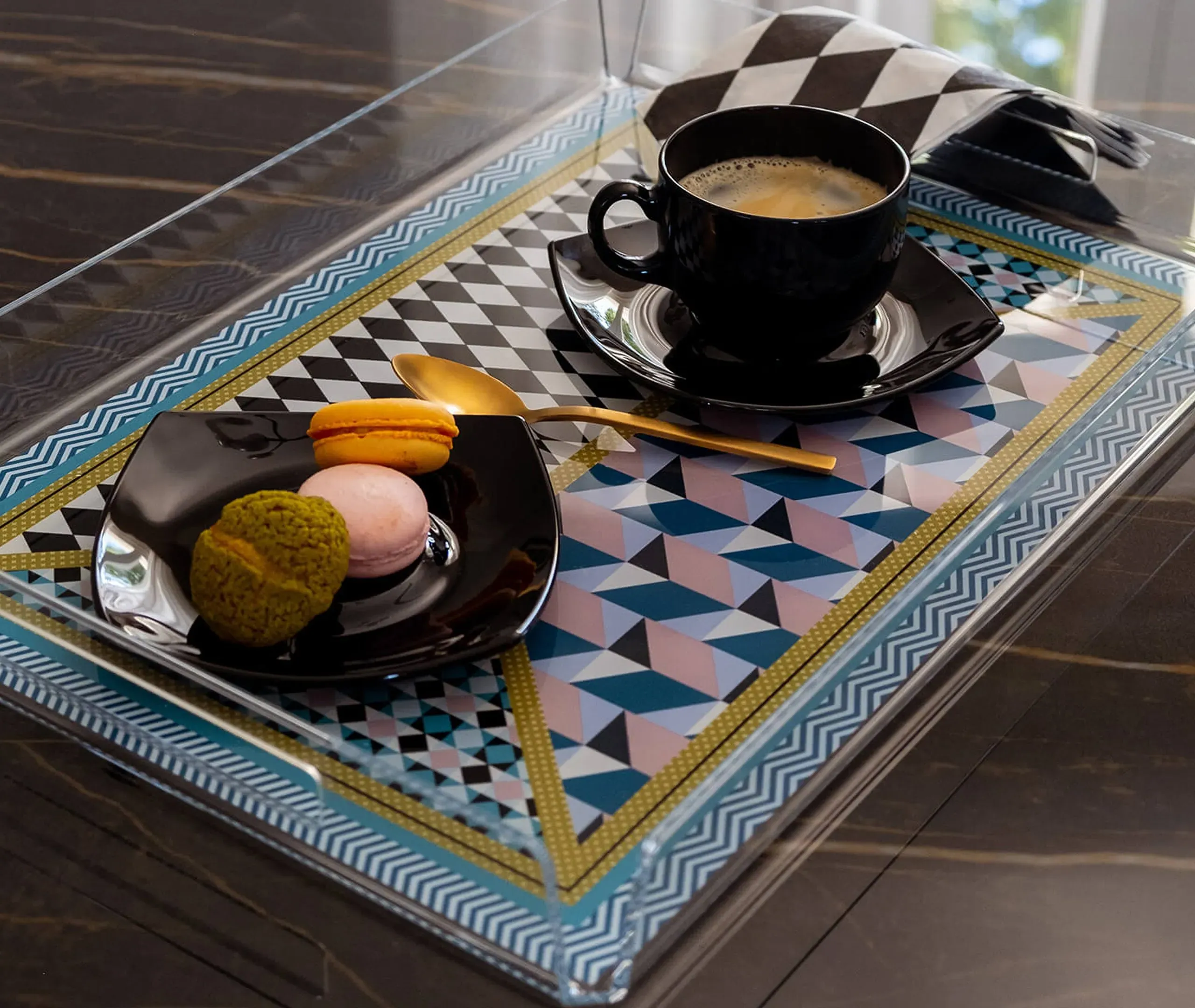 Serving Tray with Handles - Multicolor, Acrylic