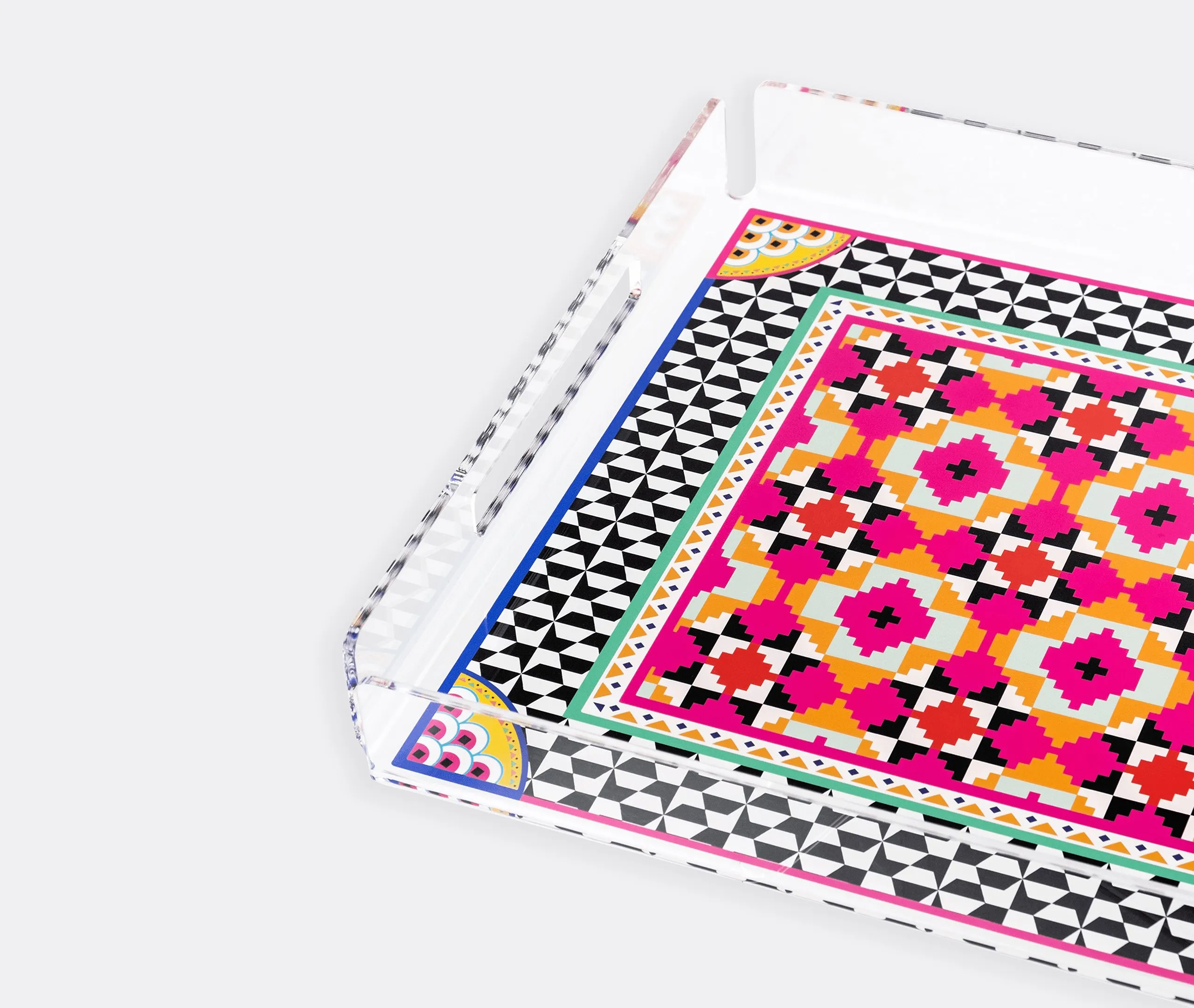 Serving Tray with Handles - Multicolor, Acrylic