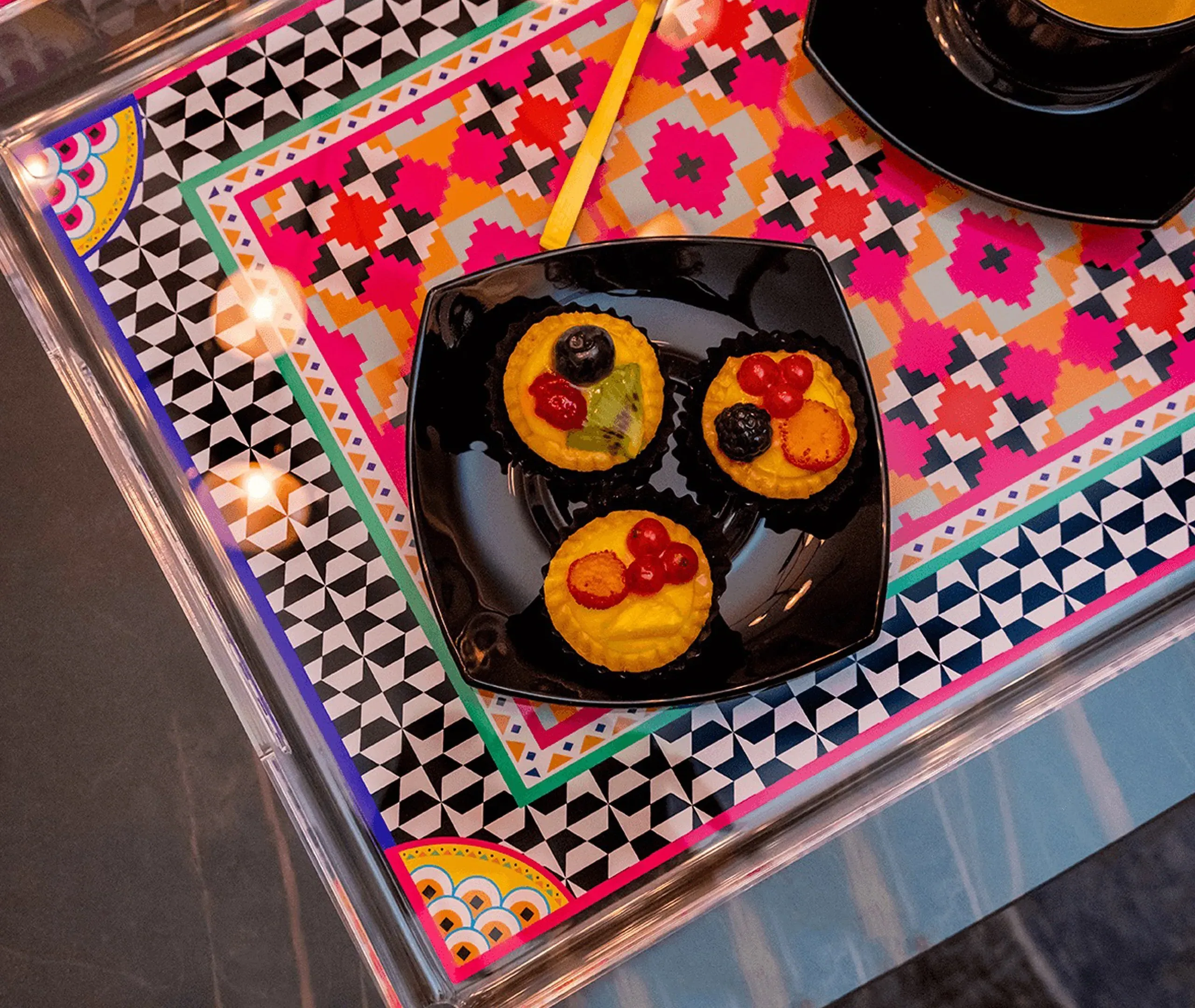 Serving Tray with Handles - Multicolor, Acrylic