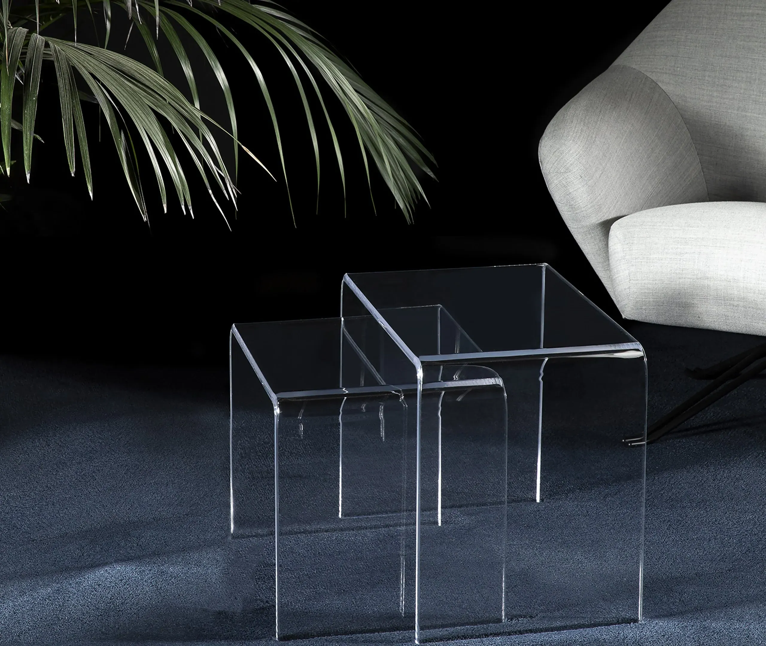 Set of 2 Side Tables - Transparent, Acrylic