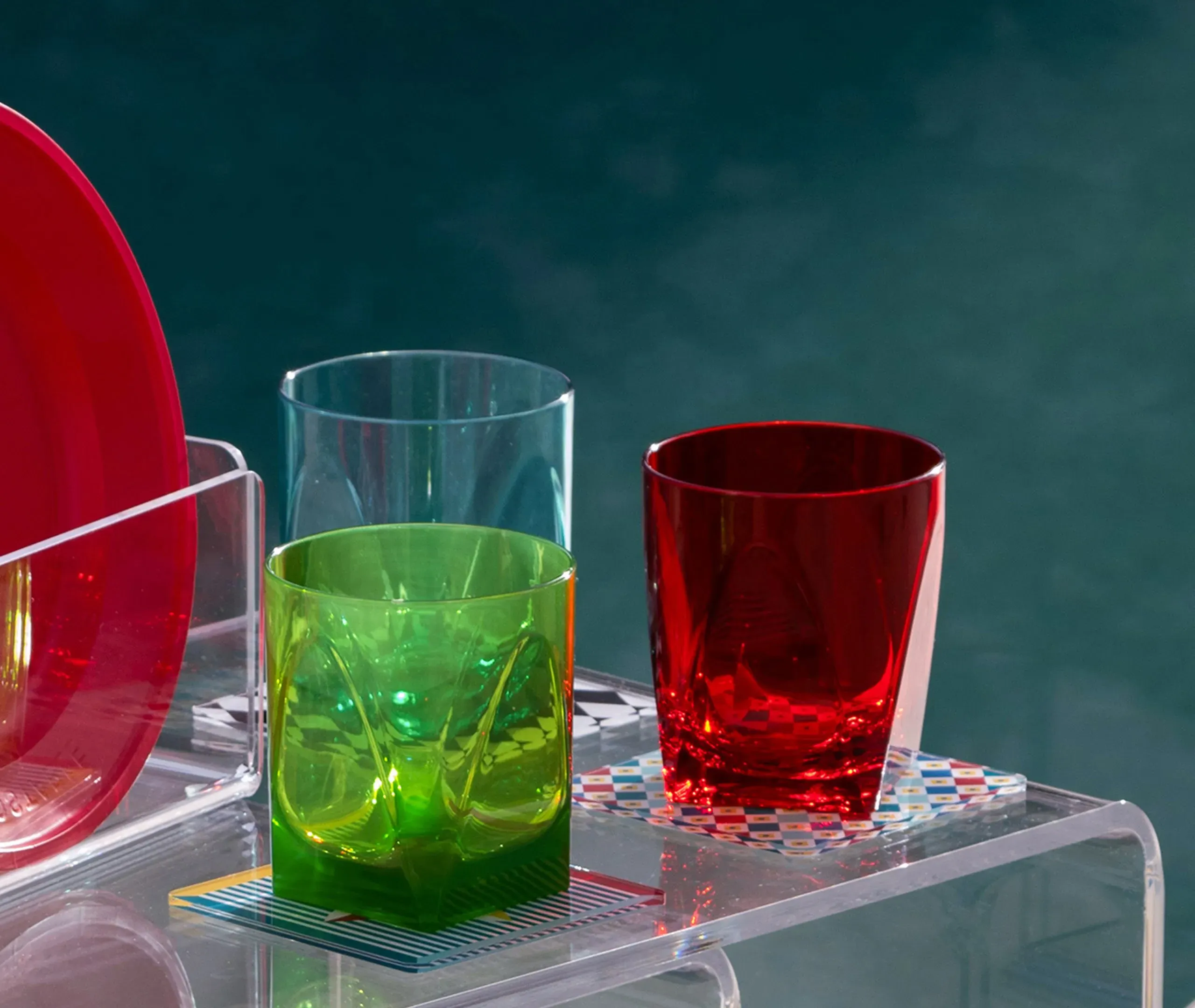 Short Tumbler Glass Set of Six - Multicolor, Resin