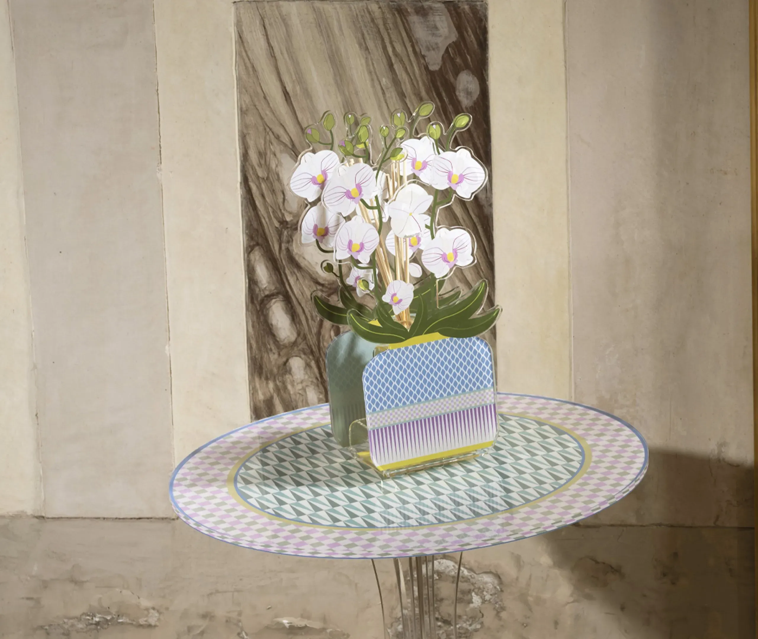 Small Reed Diffuser with Orchid Design - White