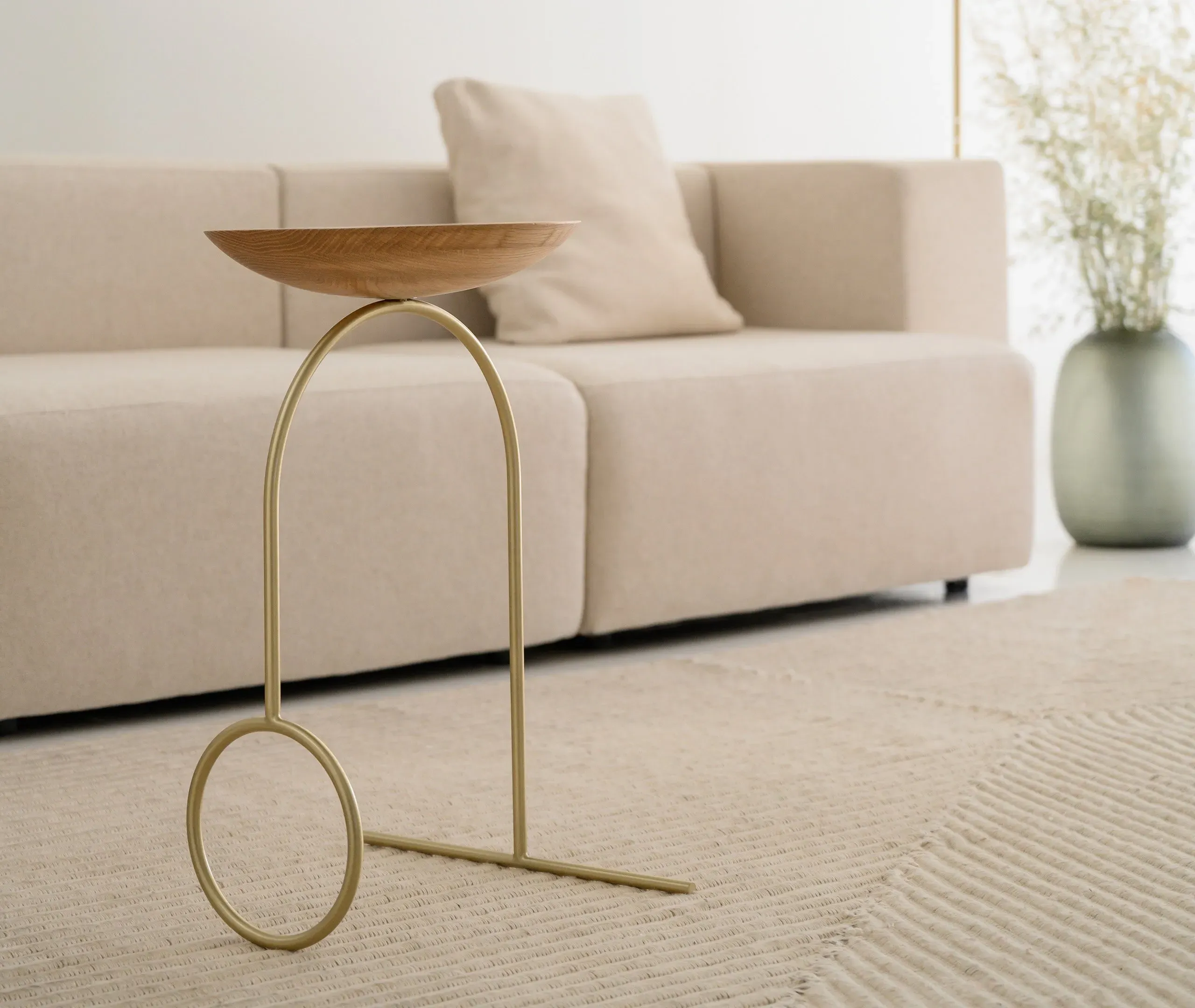 Giro Side Table - Brass, Oak