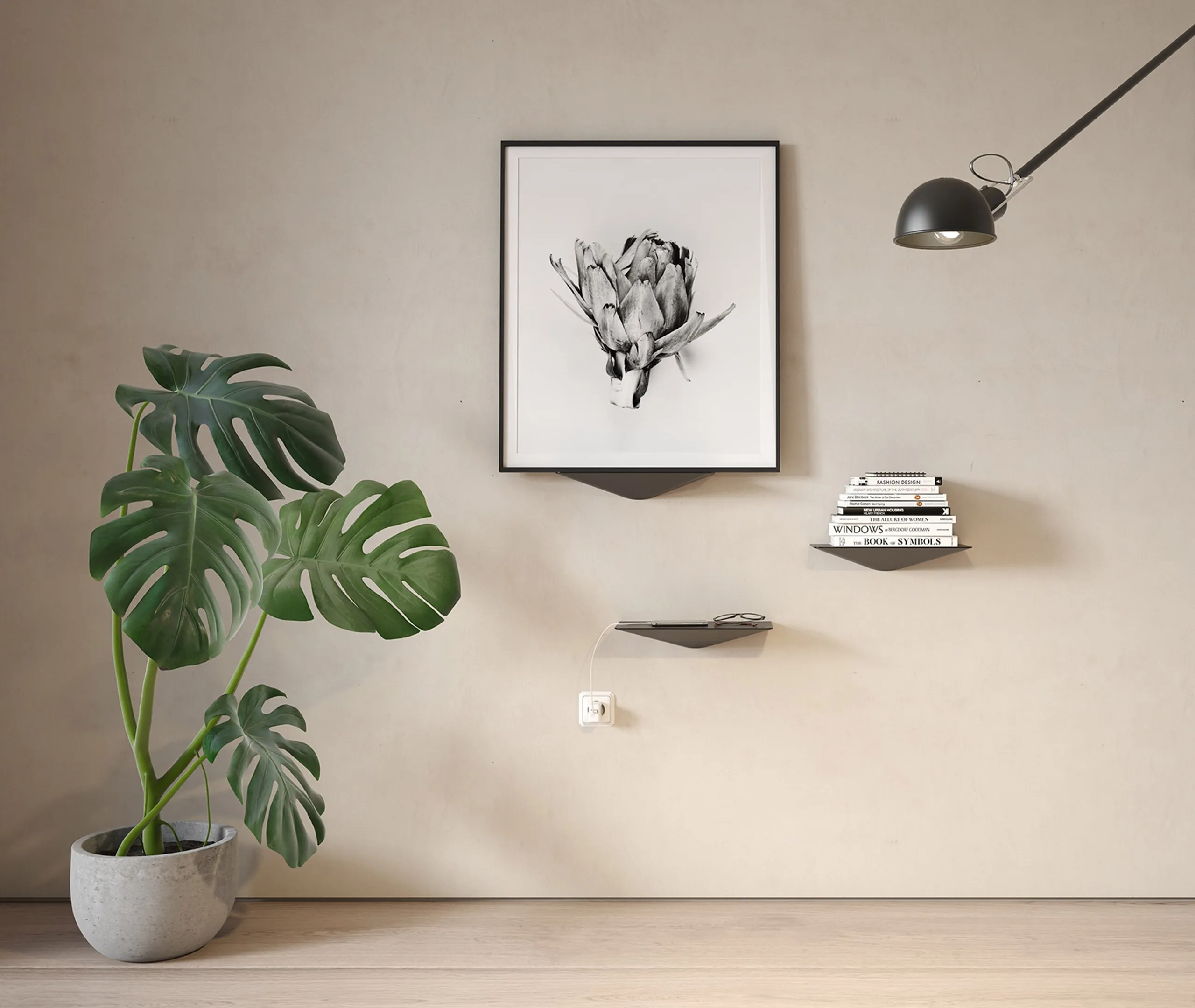 Large Wall Shelf - Matt Oak, Solid Wood