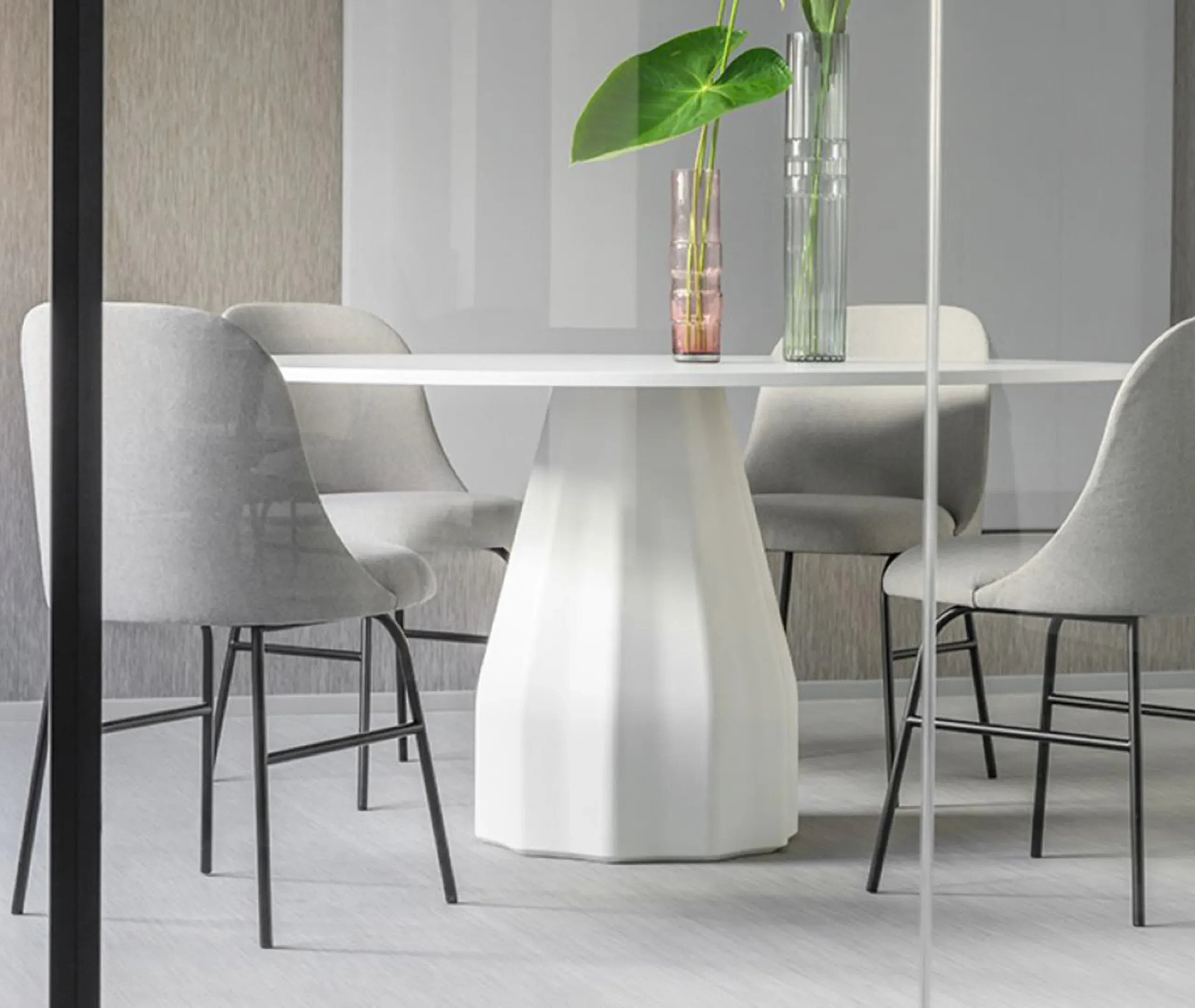 Side Table with Sculptural Base - White, Steel