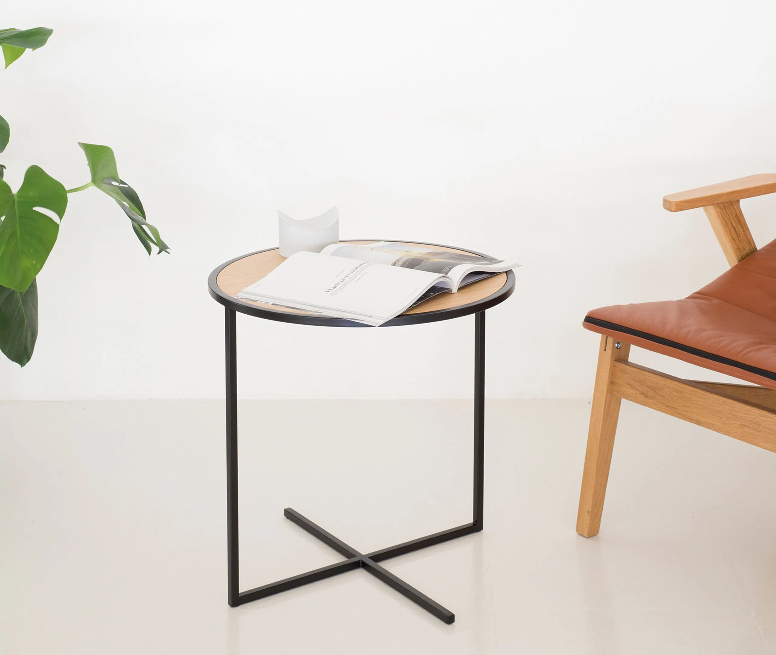 Side Table with Steel Frame - Oak, Wood