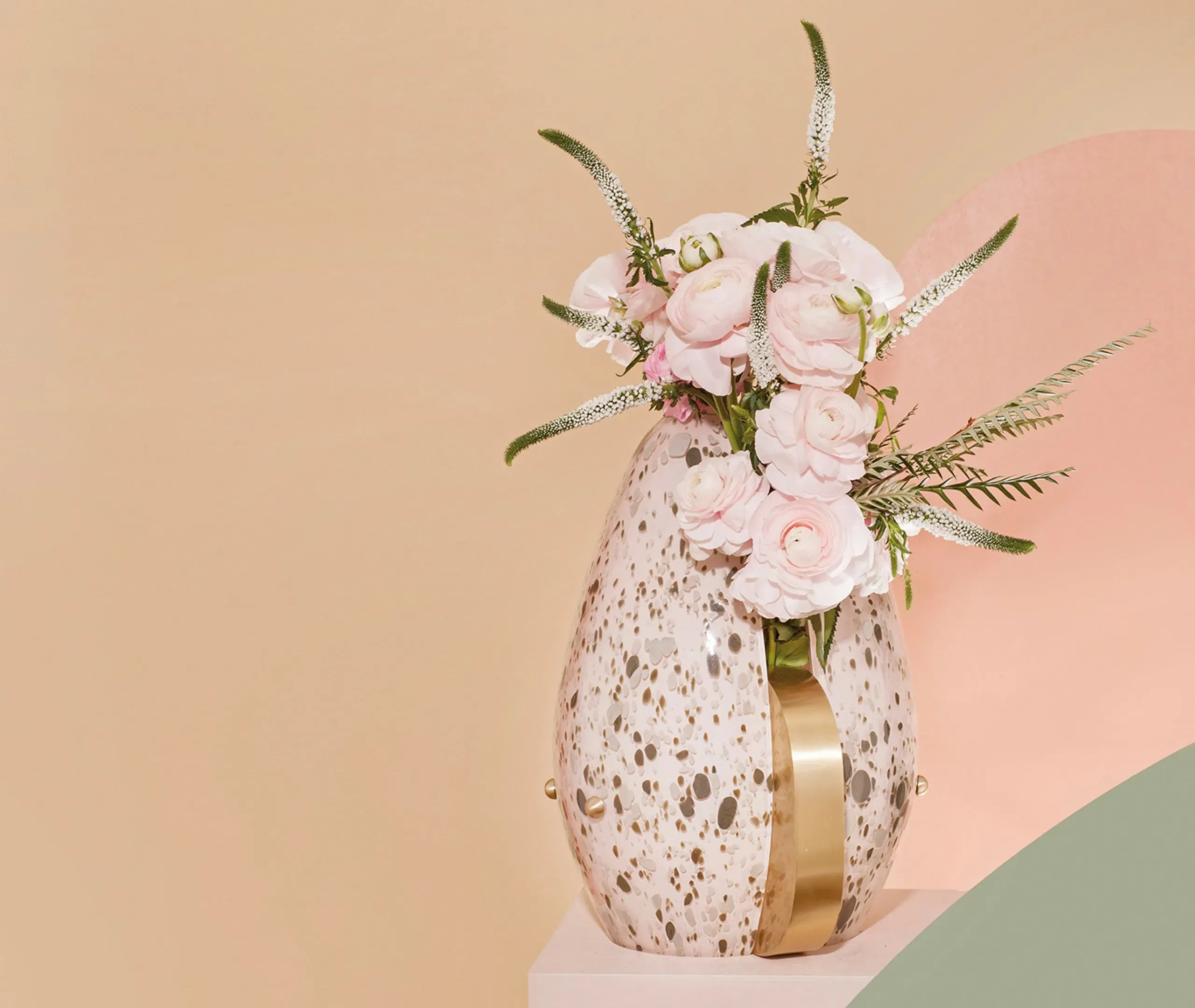 Fauna Scarabeo Egg-Shaped Vase with Brass Stand - Multicolor