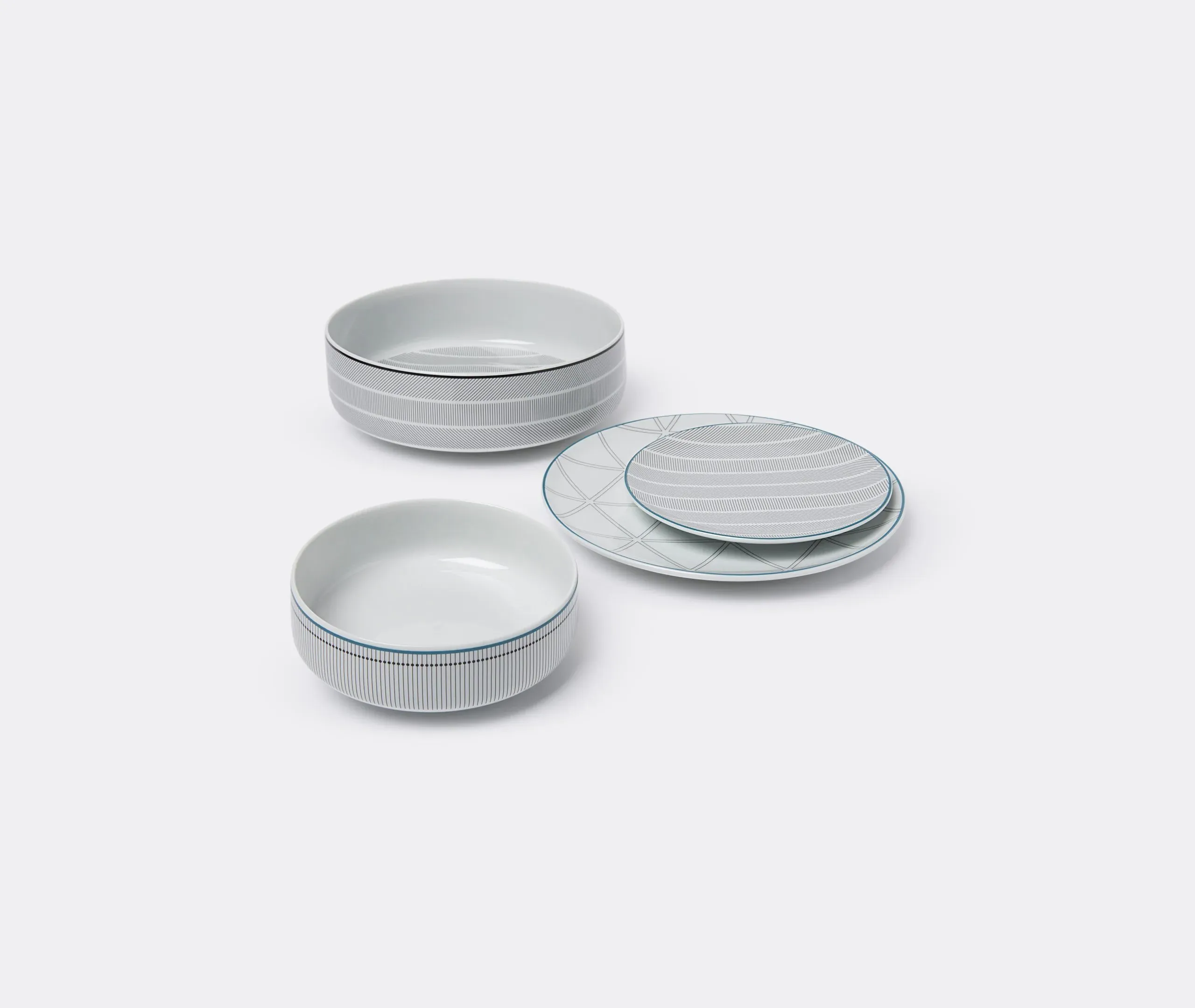 Small Side Plate with Striped Design - White, Porcelain